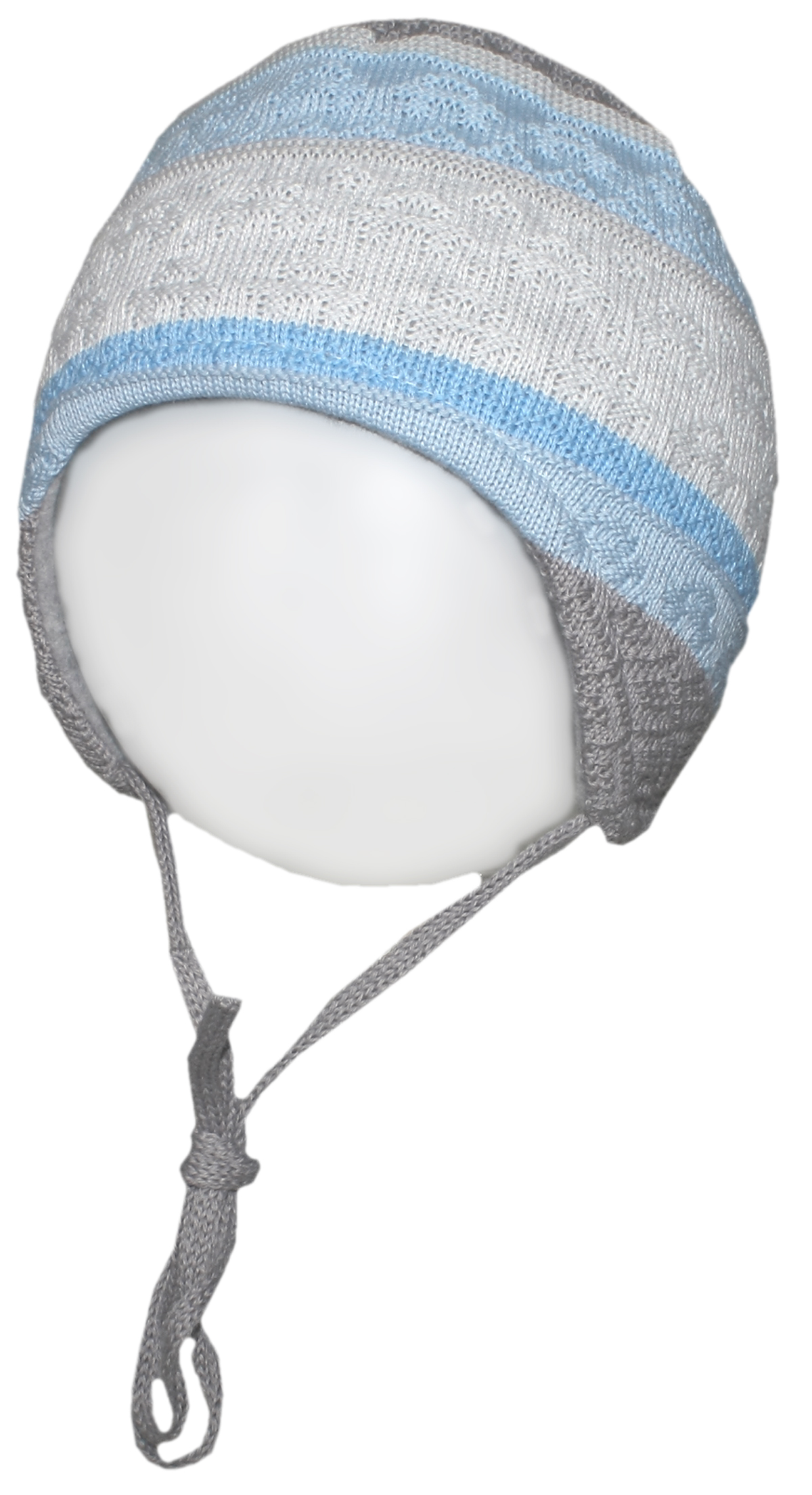 Dicke Wintermütze in Hellgrau, Wollweiß und Hellblau BW Strick mit Sweatfutter von MAXIMO 280300