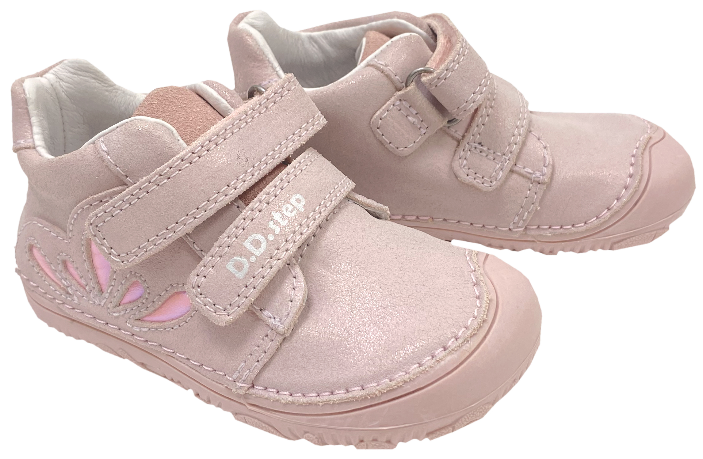 Knautschige Leder Halbschuhe / Minimalschuhe von D.D.Step Barefoot in Rosa Glitzer mit Cut Out Detail