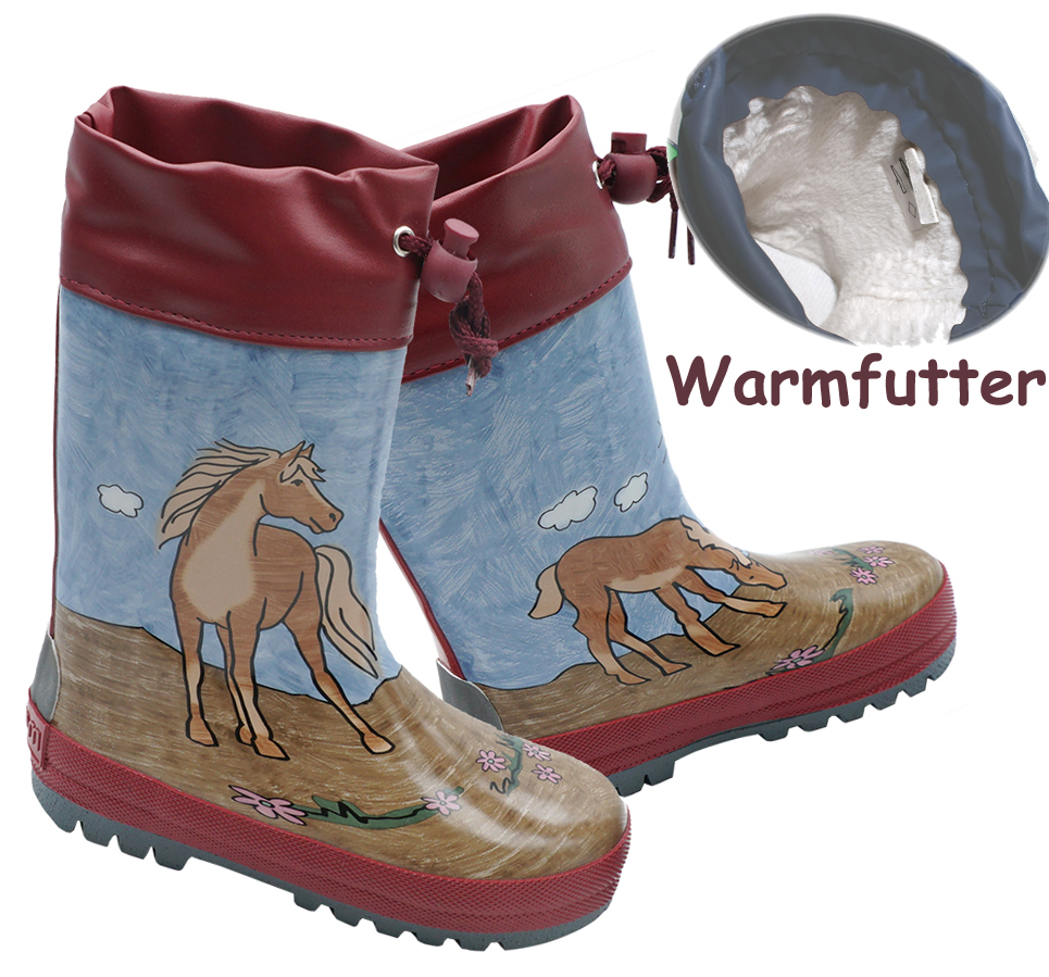 Gummistiefel aus Naturkautschuk mit Warmfutter & Stulpe, Pferde Print von MAXIMO 997865