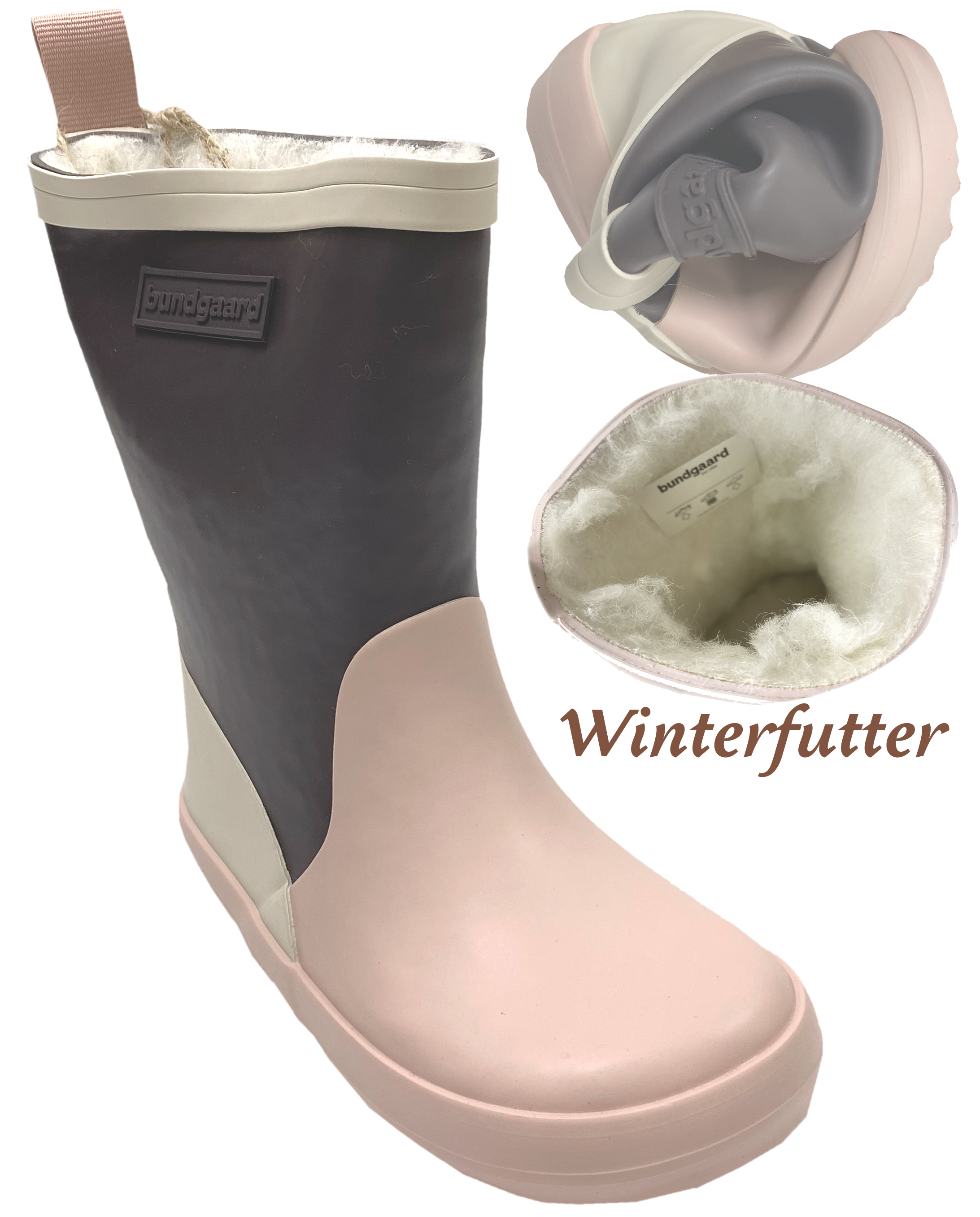 Barfuß Gummistiefel Naturkautschuk ASPEN mit Wollfutter von BUNDGAARD Braun / Rose / Cremé