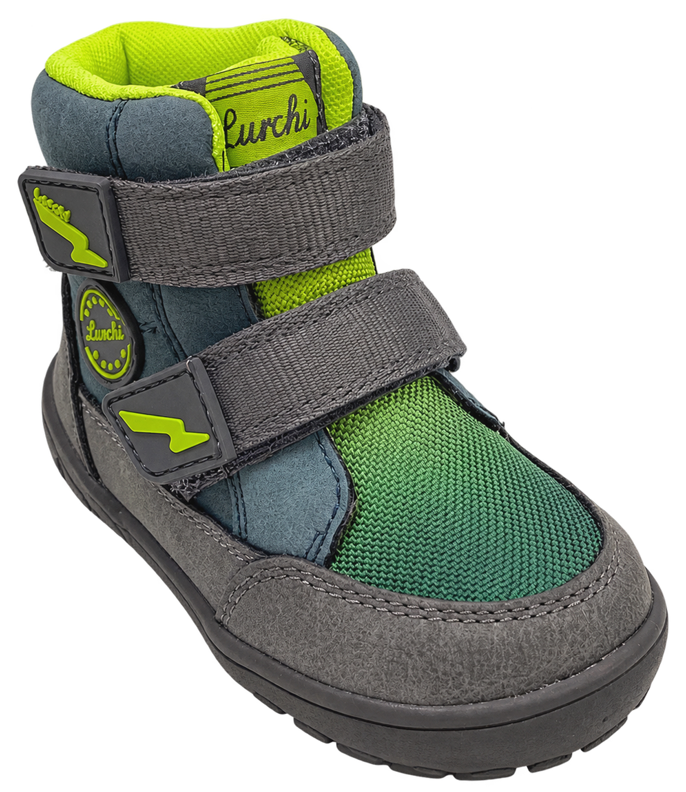 Gefütterte Minimalschuhe Doppelklett, PU Mesh & TEX Membran *LURCHI Barefoot Jimmy * in Coal Lime