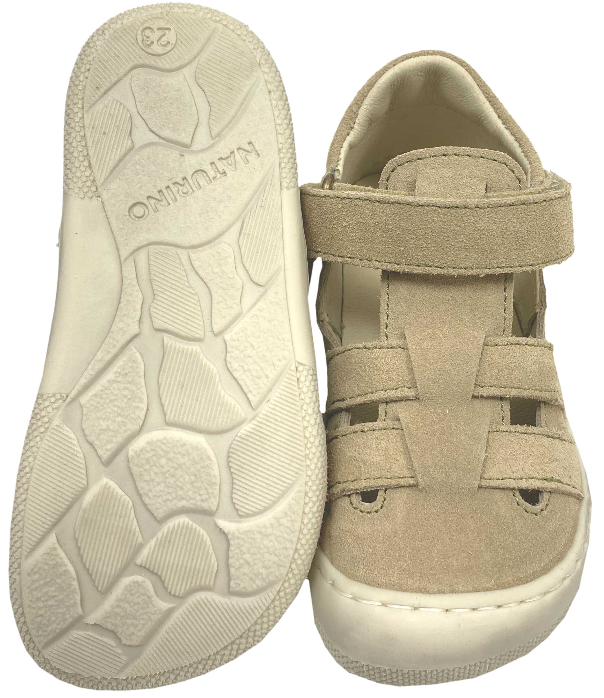 Halbsandale / Minimalschuhe aus Suede Leder in Sand / Beige von NATURINO Barefoot Modell FILDI