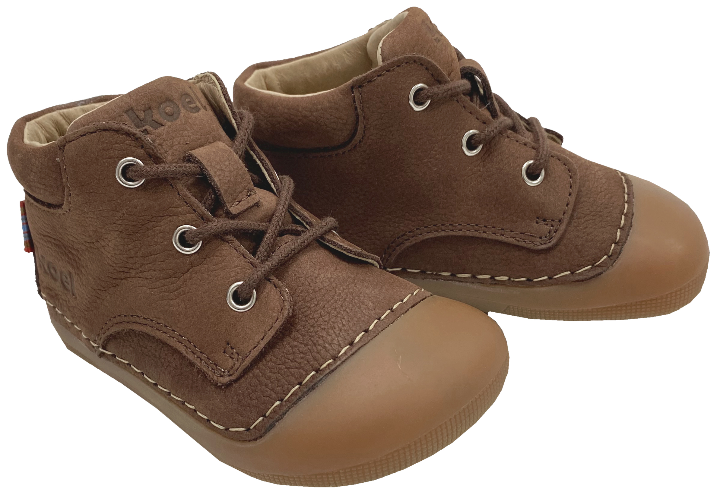 Knautschige Laufanfänger Barfußschuhe Hydro Leder in Schokobraun, Schnürer von KOEL Averiy 09M001.121