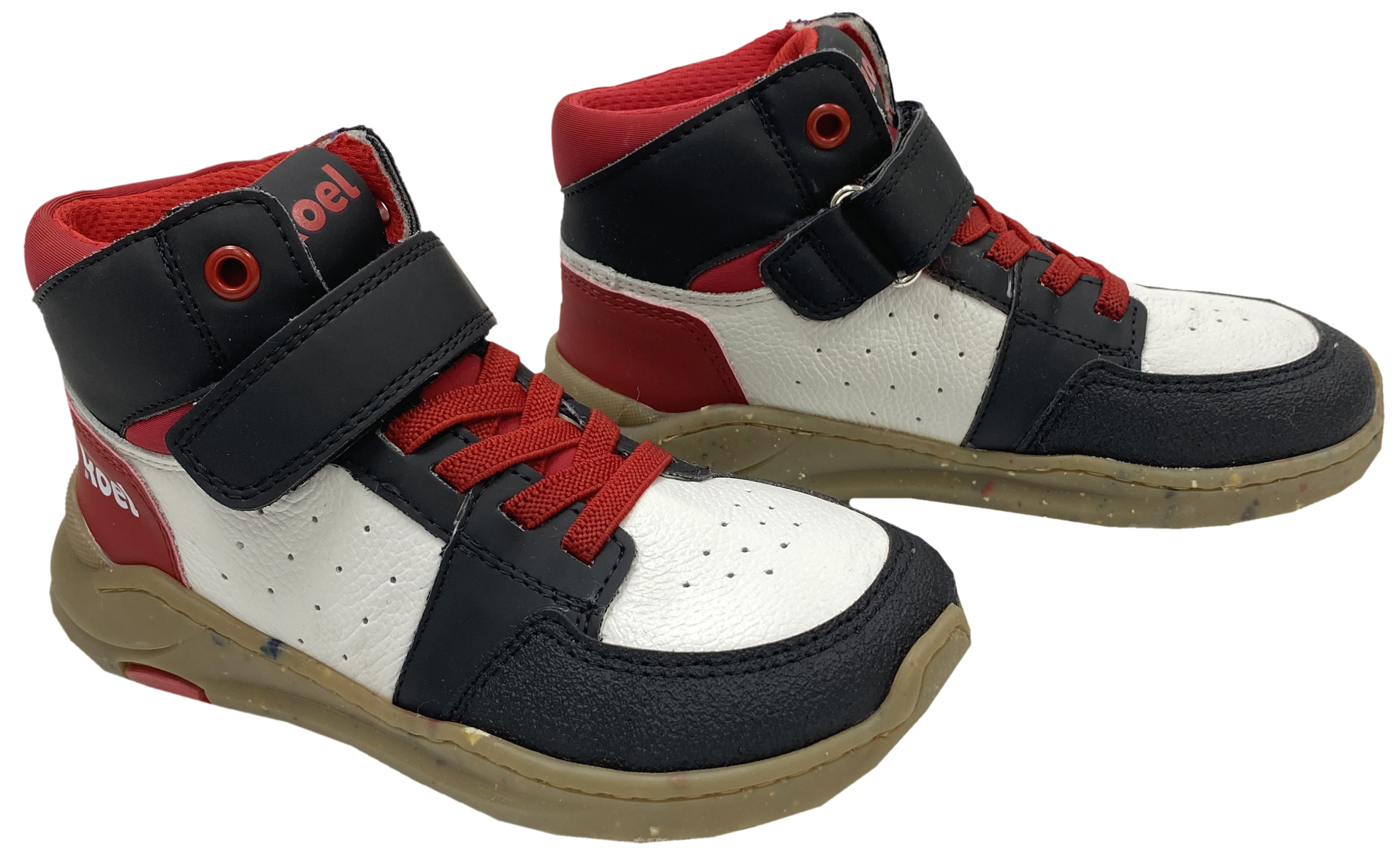 High Top Sneaker aus Leder, Zero Drop Minimalsohle von KOEL Modell SKYLAR in Weiß/ Rot