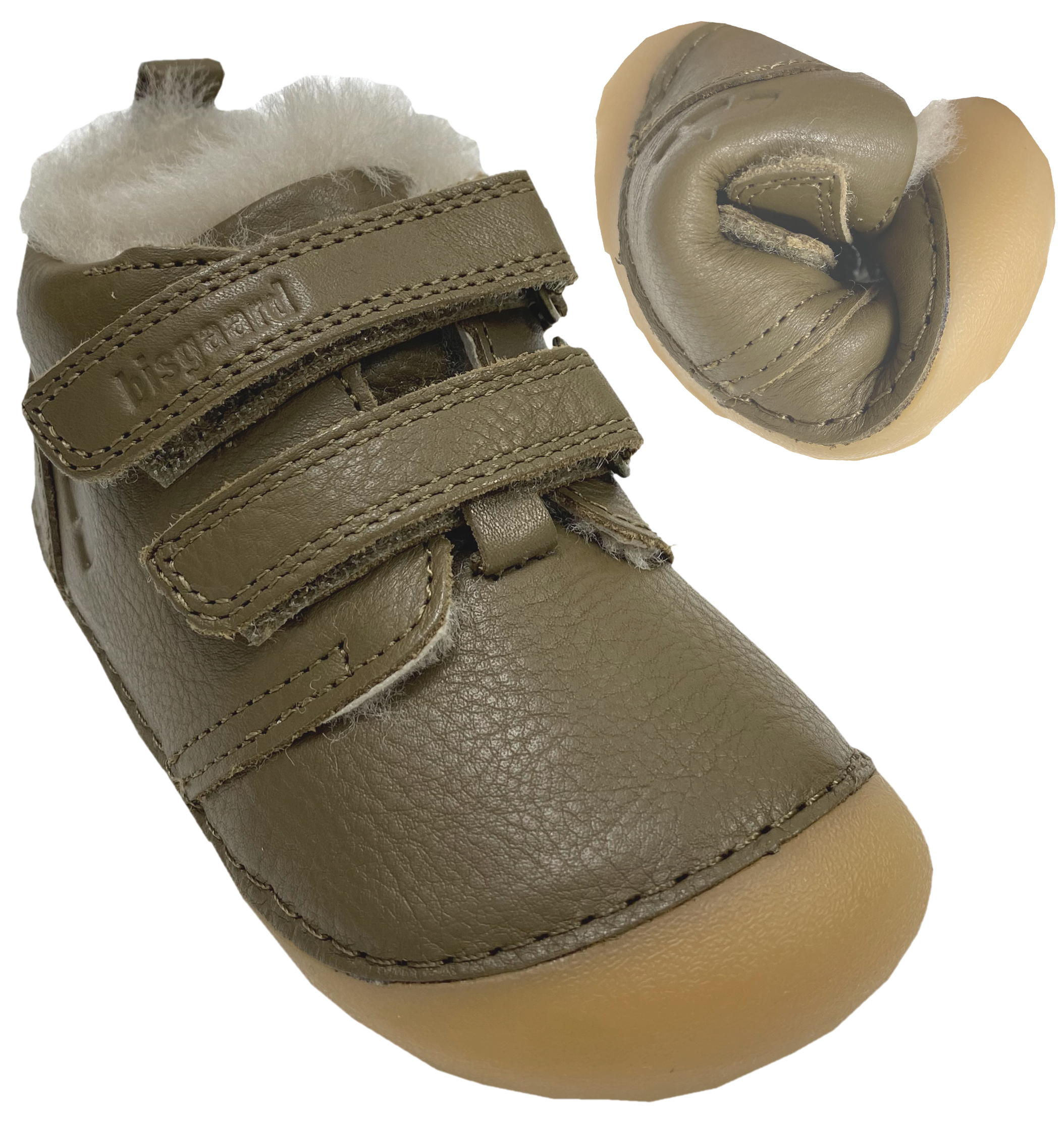 Knautschige Lammfell gefütterte Lederschuhe von BISGAARD * Carter Lamb * in Khaki Olive