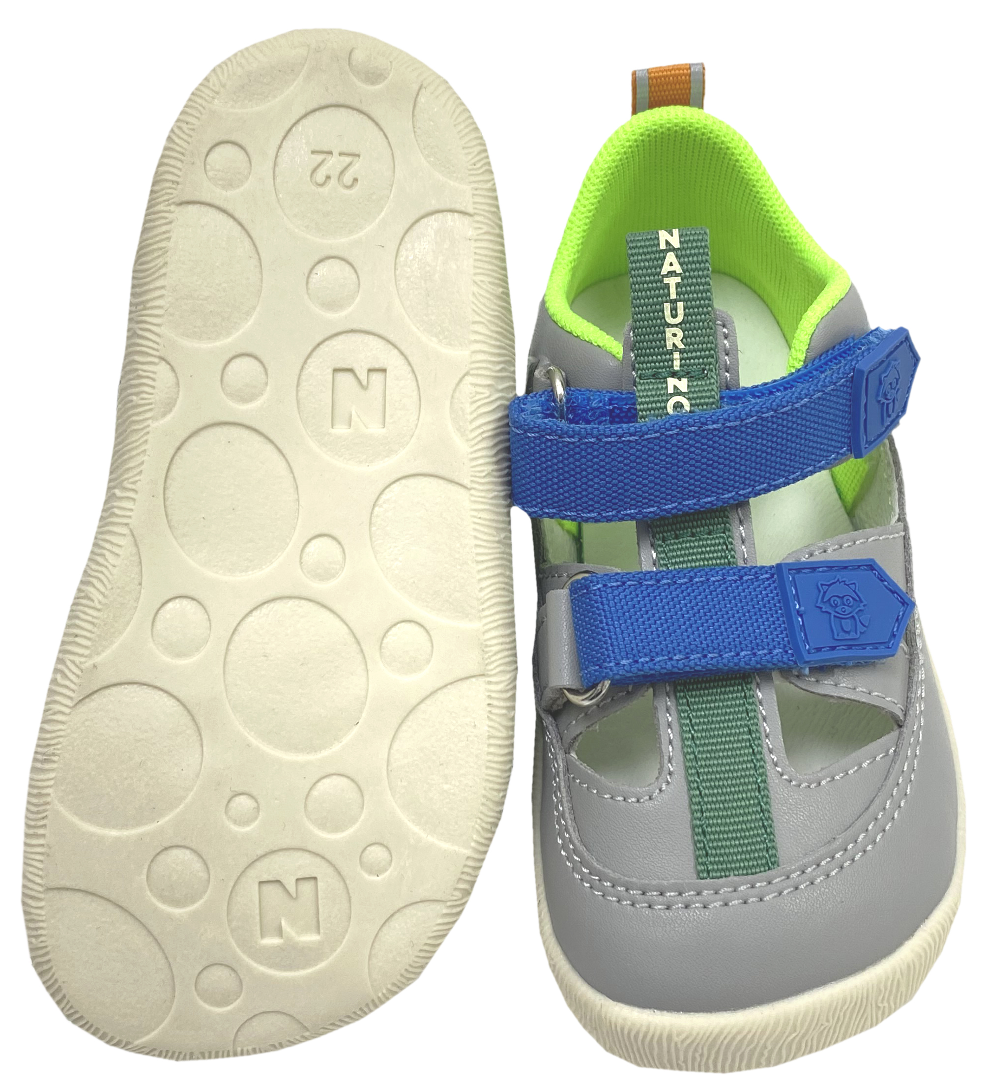 Leder Halbsandale / Barfußschuhe von NATURINO Barefoot Modell GIOMMY in Grau / Kobalt