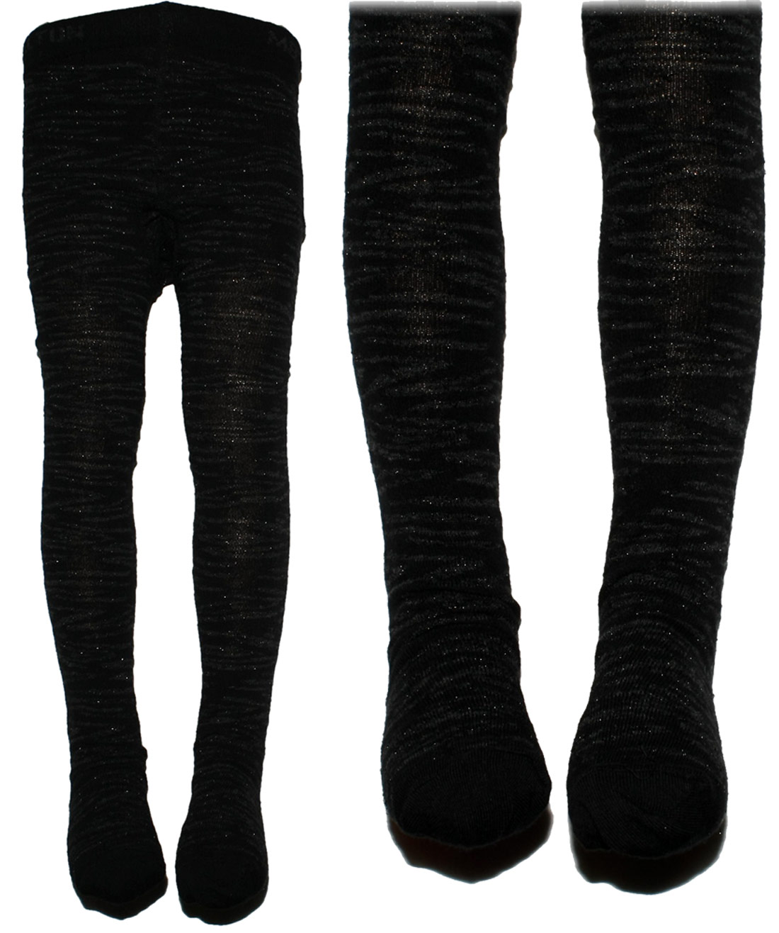 Trendstarke Strumpfhose in Schwarz mit grauem Muster und Glitzerfaden von MELTON 920049