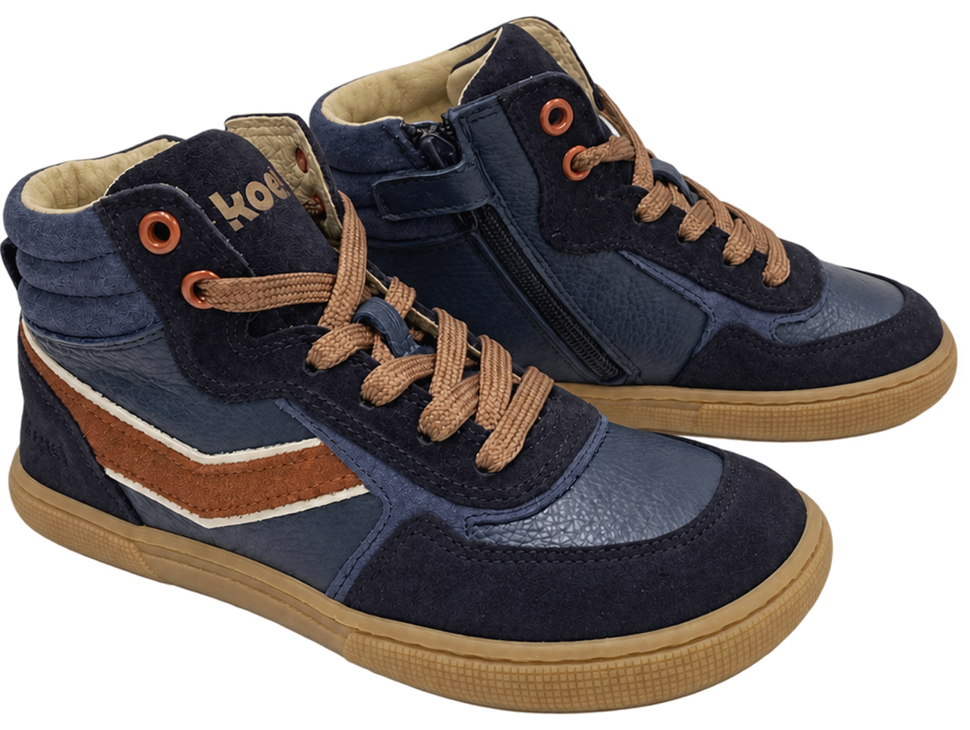 High Top Sneaker DANISH Classic KOEL Barefoot in Navy / Rostbraun Zipper & Schnürung 08M028.111
