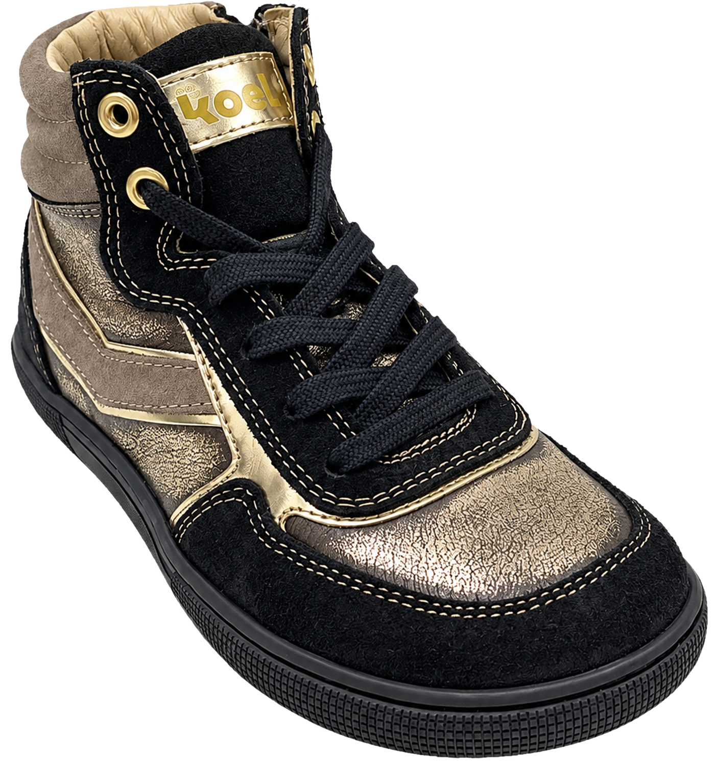 High Top Sneaker DANISH Fantasy KOEL Barefoot in Schwarz / Gold Glitzer Zipper & Schnürung 08M028.001