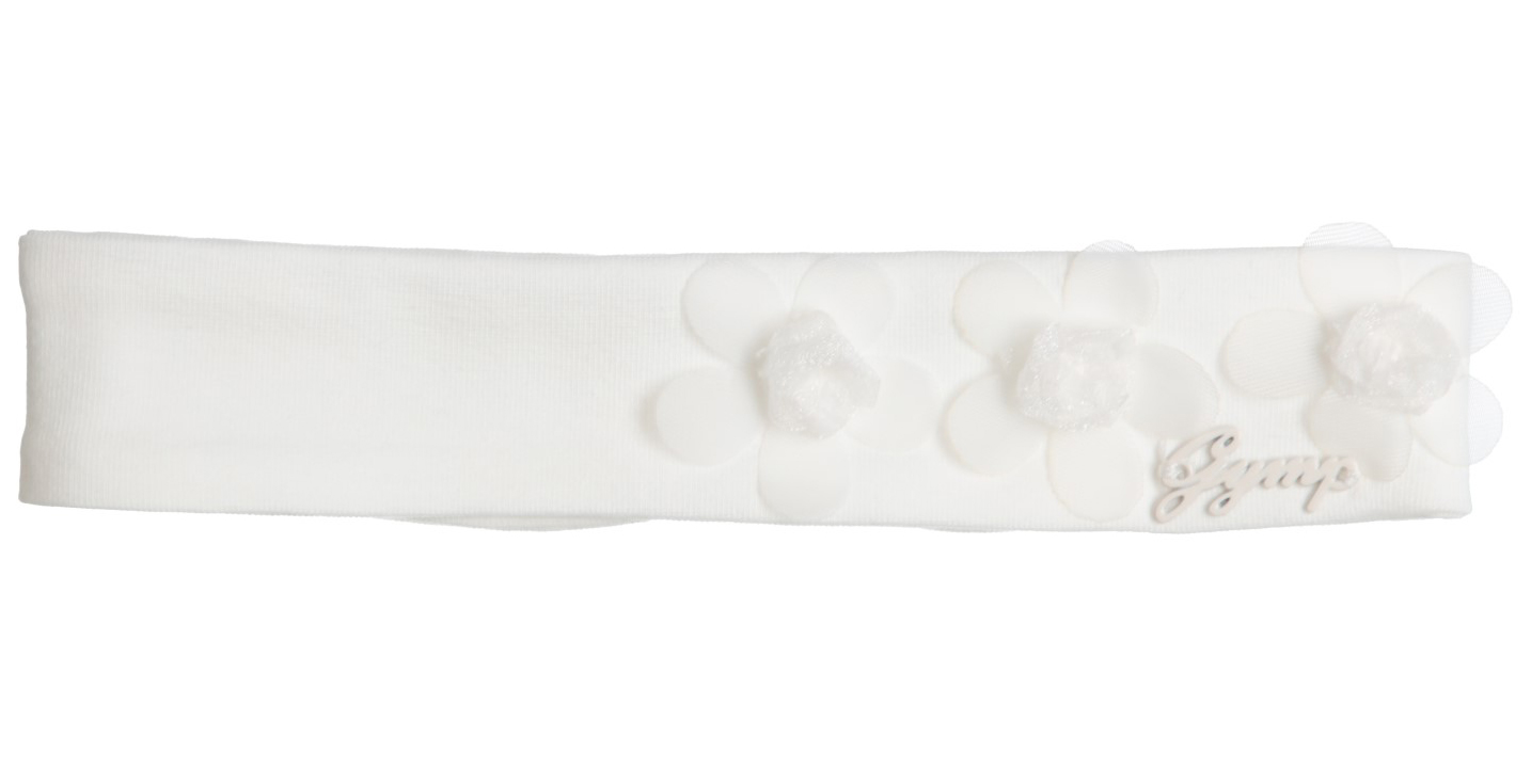 Zauberhaftes Stirnband zur Taufe / Hochzeit etc. in Offwhite mit Tüll Blüten von GYMP 451-1374