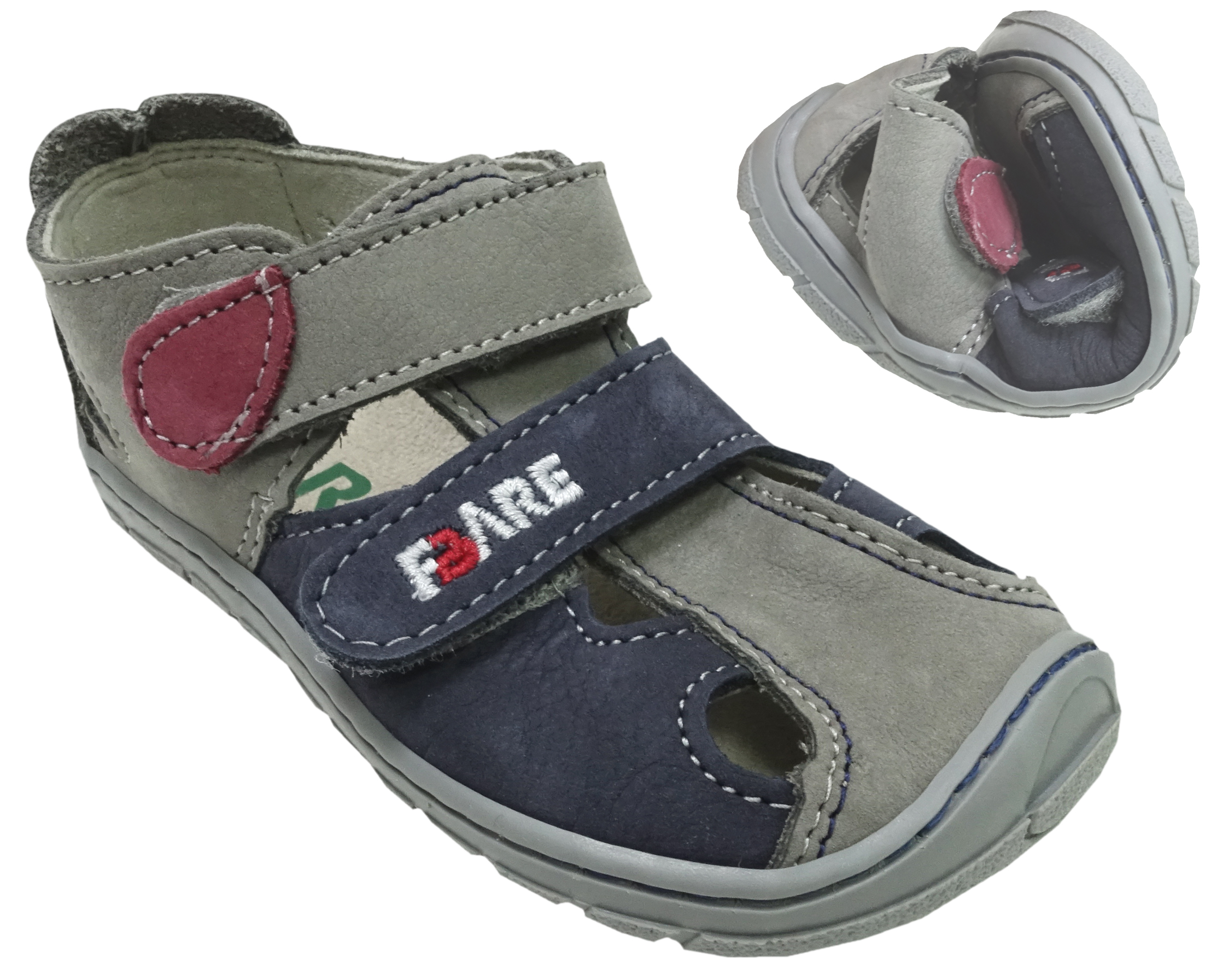 Barfußschuhe, Halbsandale aus Nubukleder in Grau / Blau von FARE BARE aus Tschechien