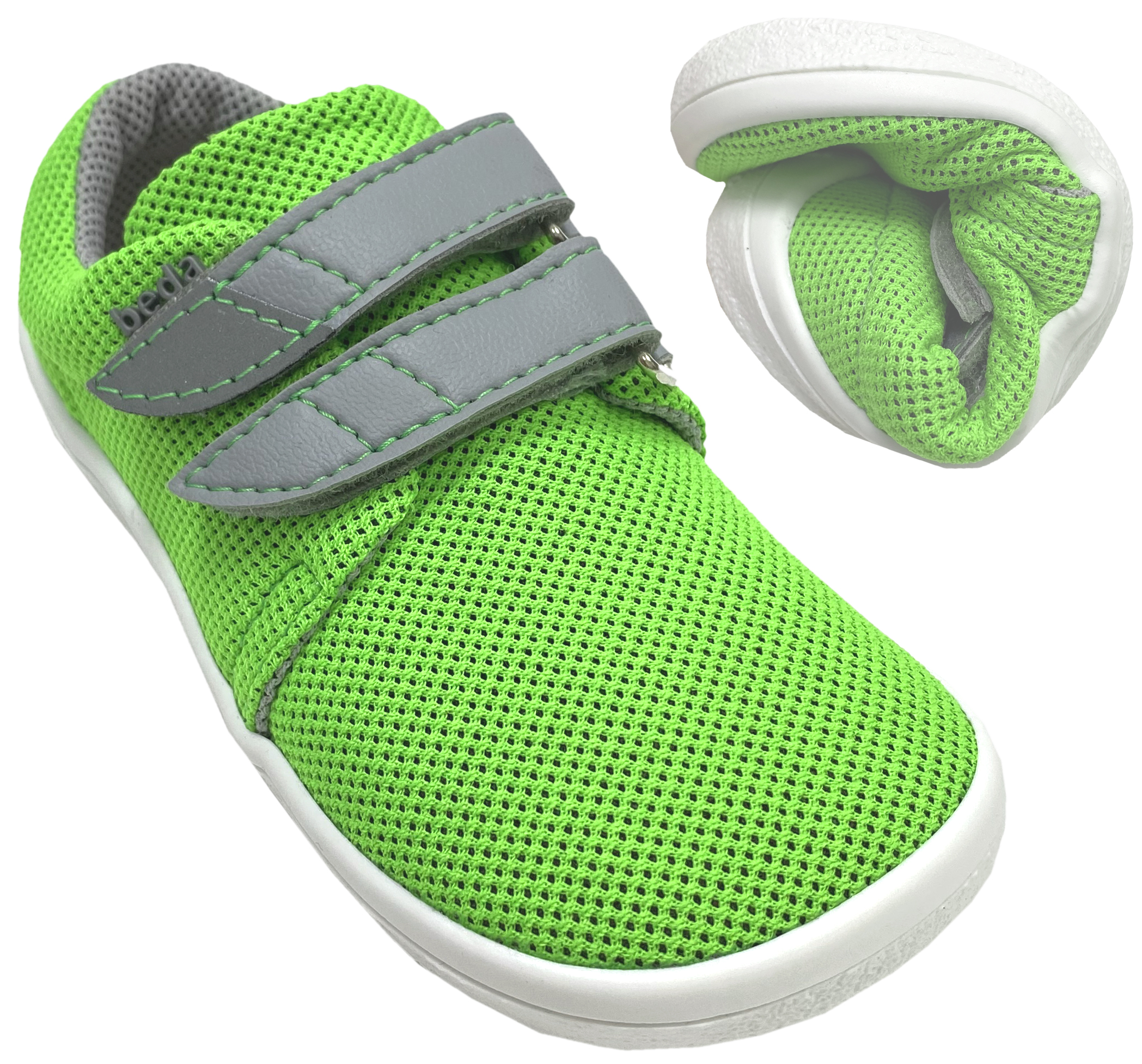 Leichte & super flexible Textil Schuhe mit Mesh innen, Barfußschuhe von BEDA Modell LIME in Neon