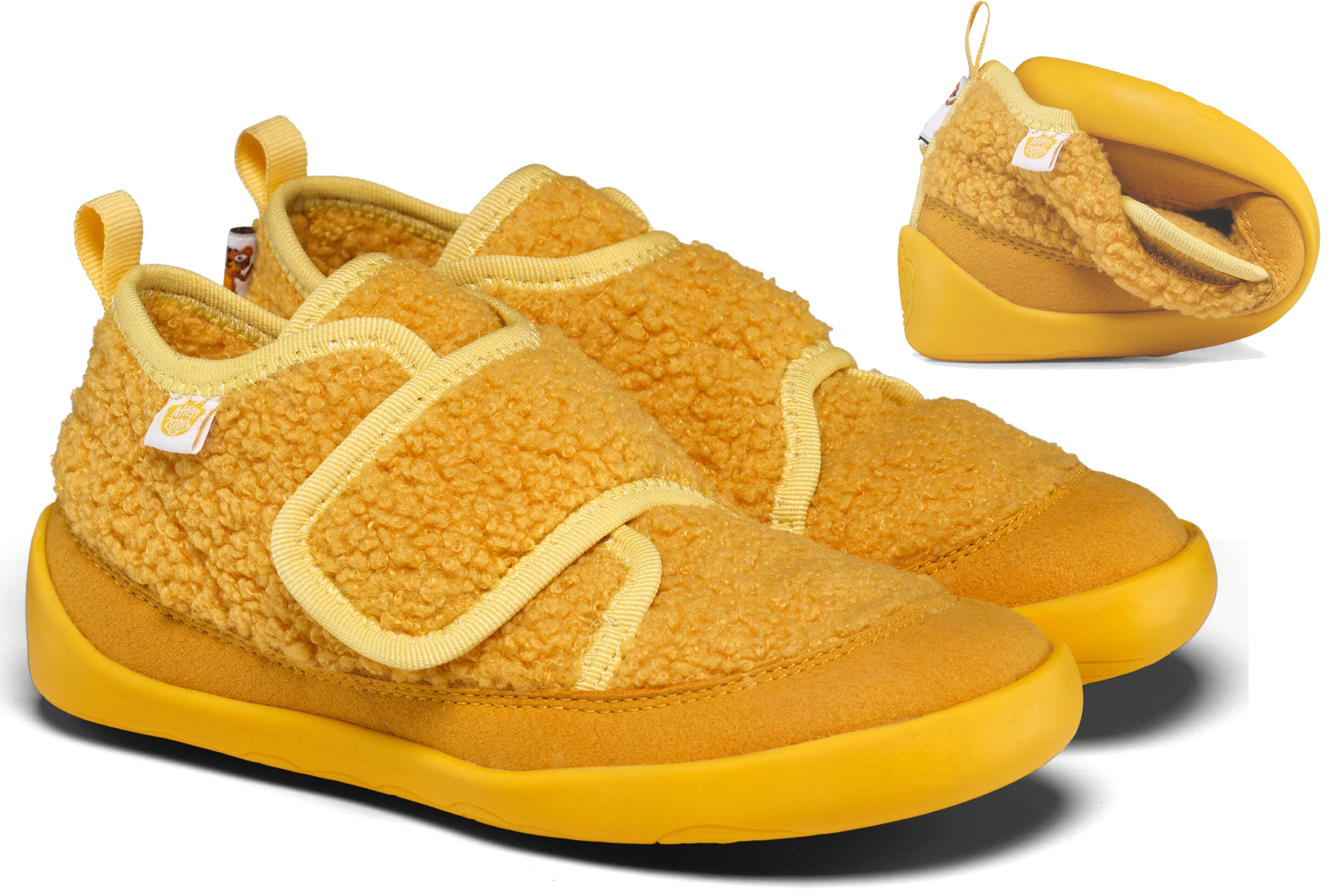 Veganer Hausschuh / Minimalschuhe aus recyceltem Fleece von AFFENZAHN * TIGER in Gelb *