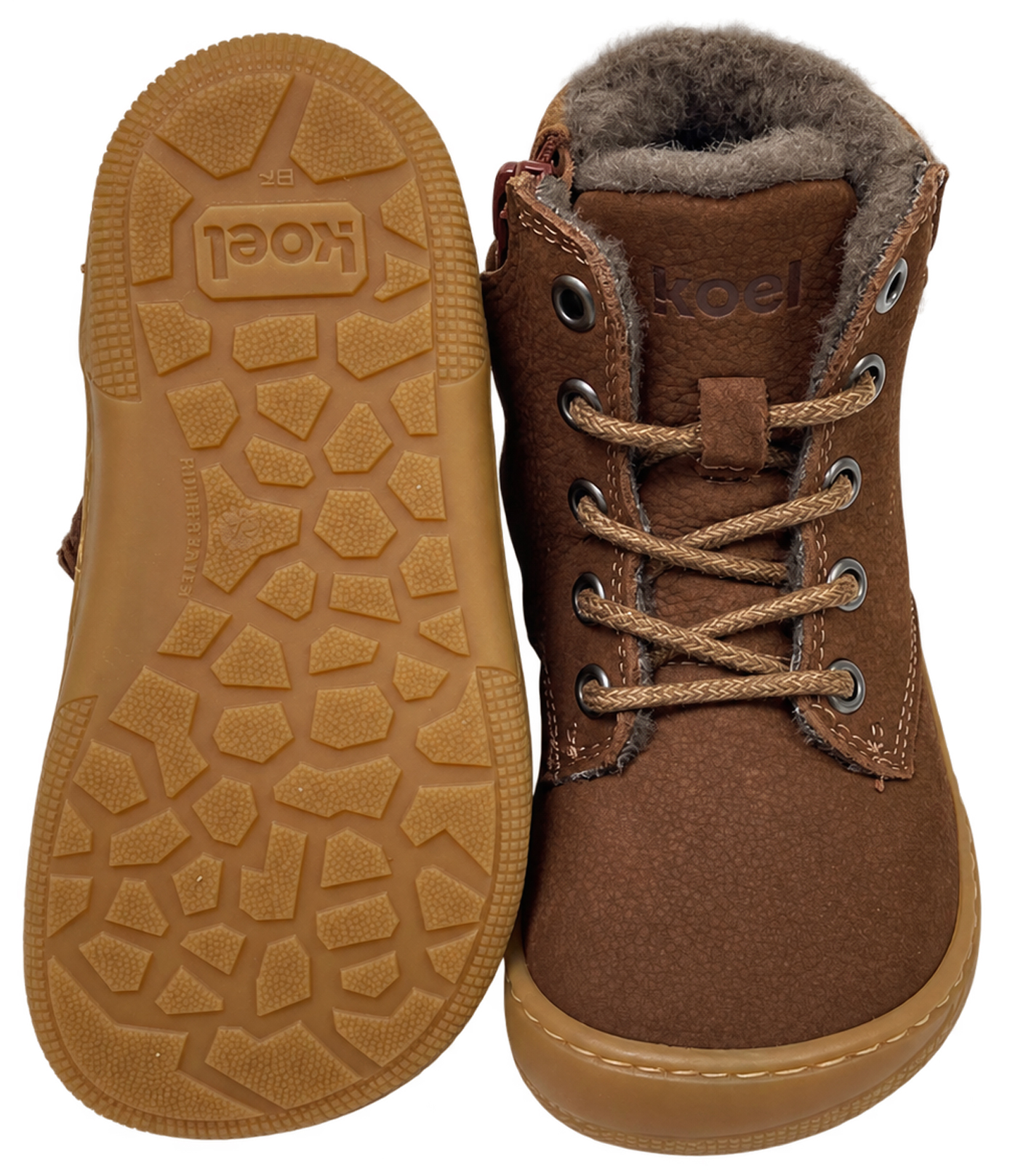 Winterstiefel Hydroleder + Lammwolle Schnürer & Zipper von KOEL Barefoot * DARIUS Wool Schoko * 07M052.127