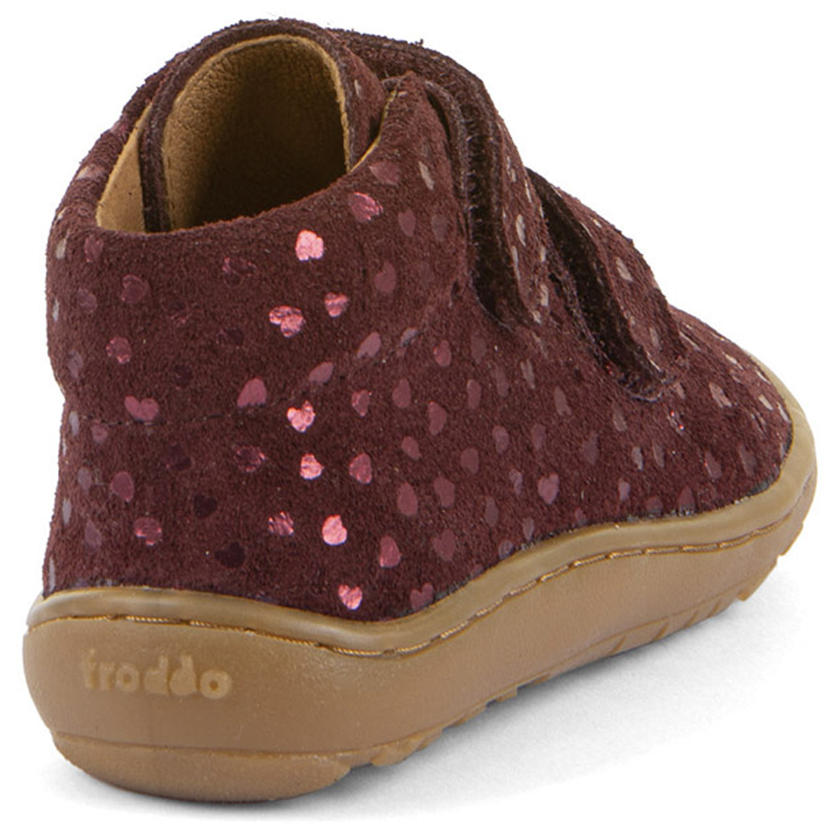 Barfußschuhe knöchelhoch aus Nubukleder von FRODDO in Bordeaux Glitzer *First Step* G2130369