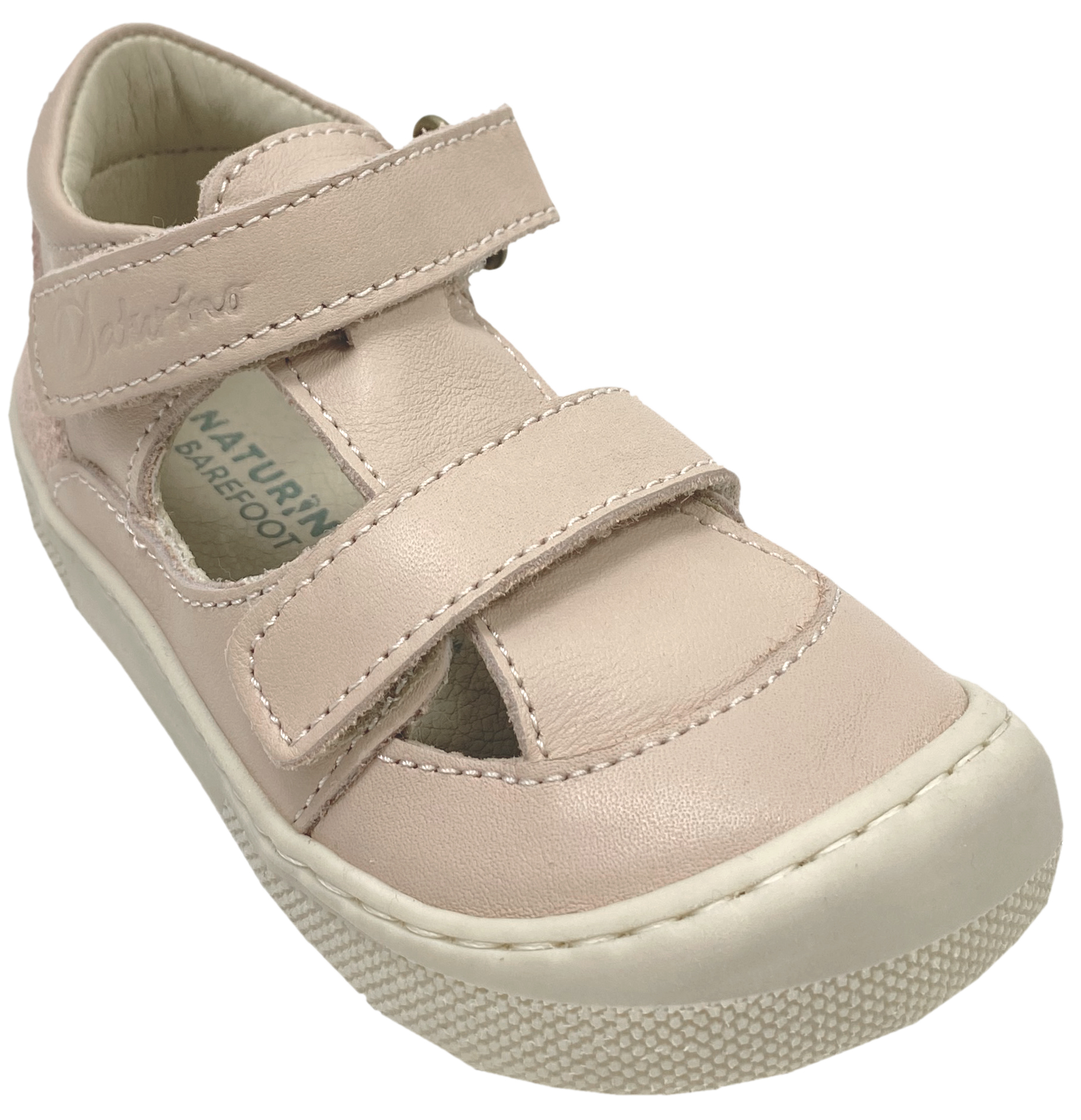 Halbsandale / Minimalschuhe aus Leder mit Doppelklett von NATURINO Barefoot "IRTYS" in Cipria - Pink (Hellrosa)