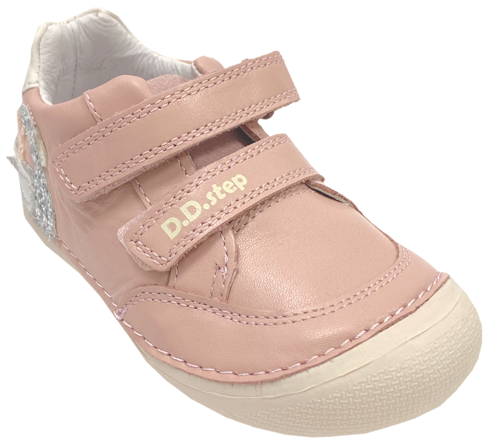 Leder Sneaker, knautschige Minimalsohle, Glitzer Stick Schwan auf Rose von D.D.Step Barefoot