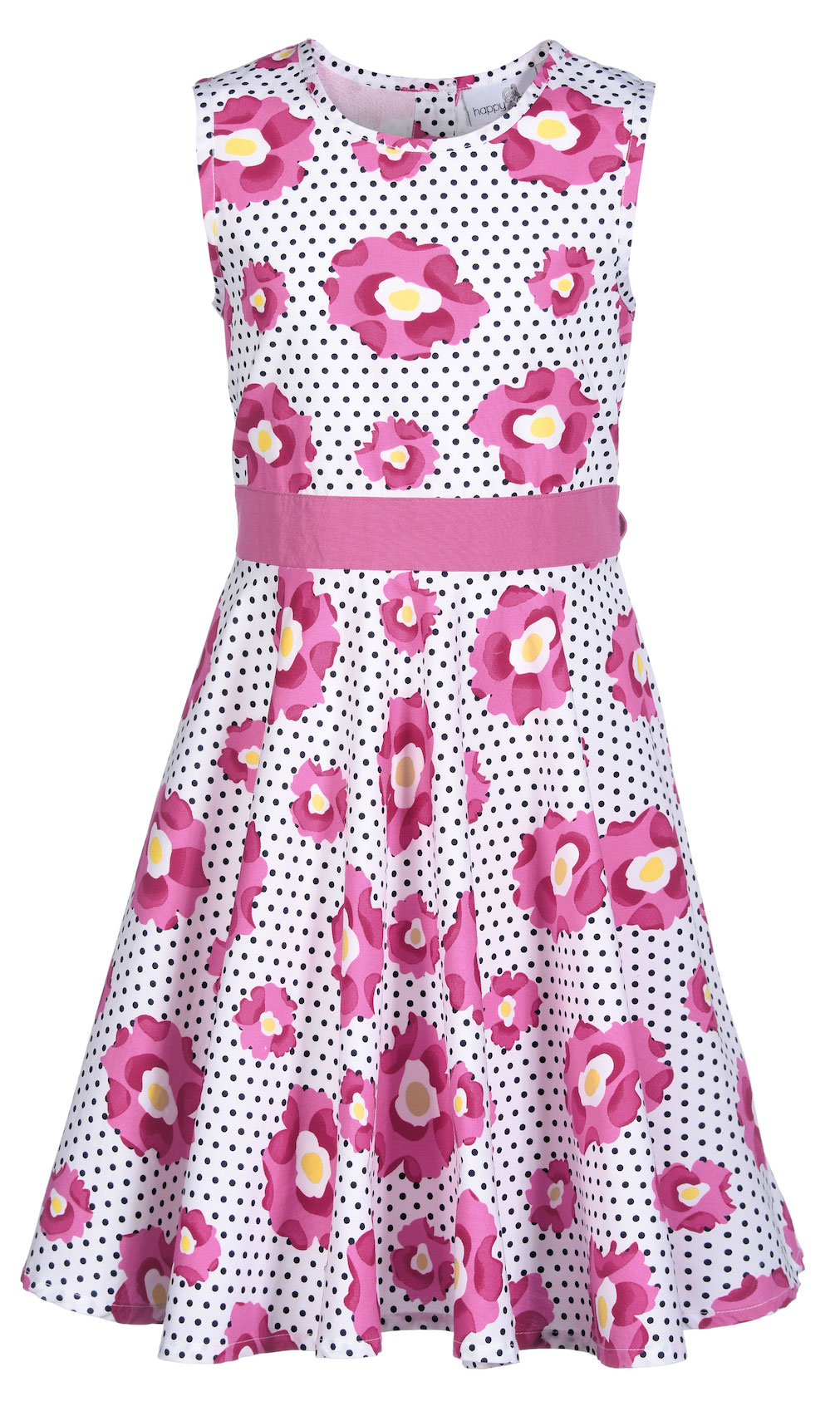 Schickes Kleid mit weit schwingendem Rock, in Weiß mit Pinken Blüten von HAPPY GIRLS 901386