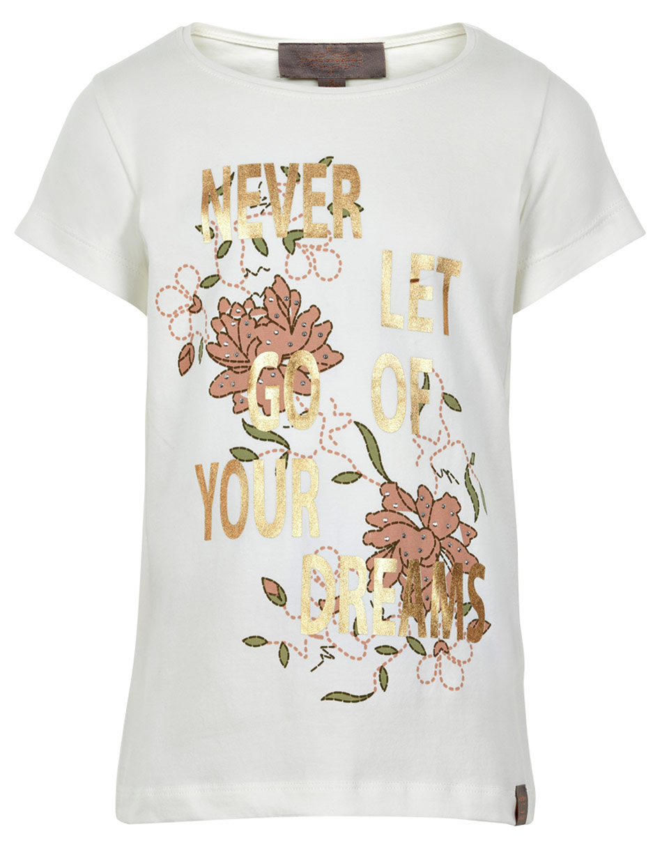 Wunderschönes T-Shirt in Cremé mit goldenen Lettern und Flower Print von CREAMIE  820609