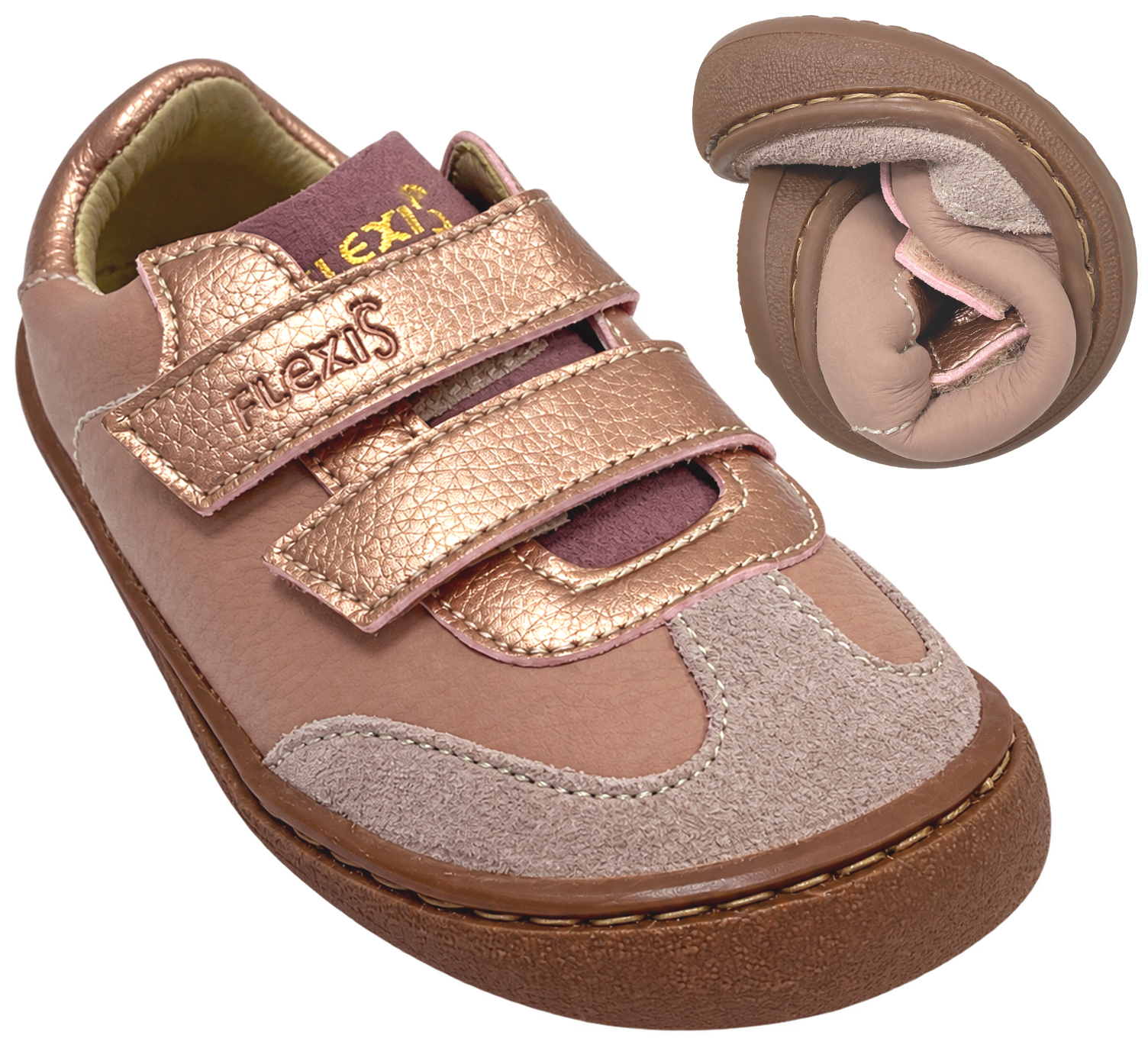 Leder Sneaker / Barfußschuhe von FLEXI NENS in Nude Rose Glitzer 9022-R