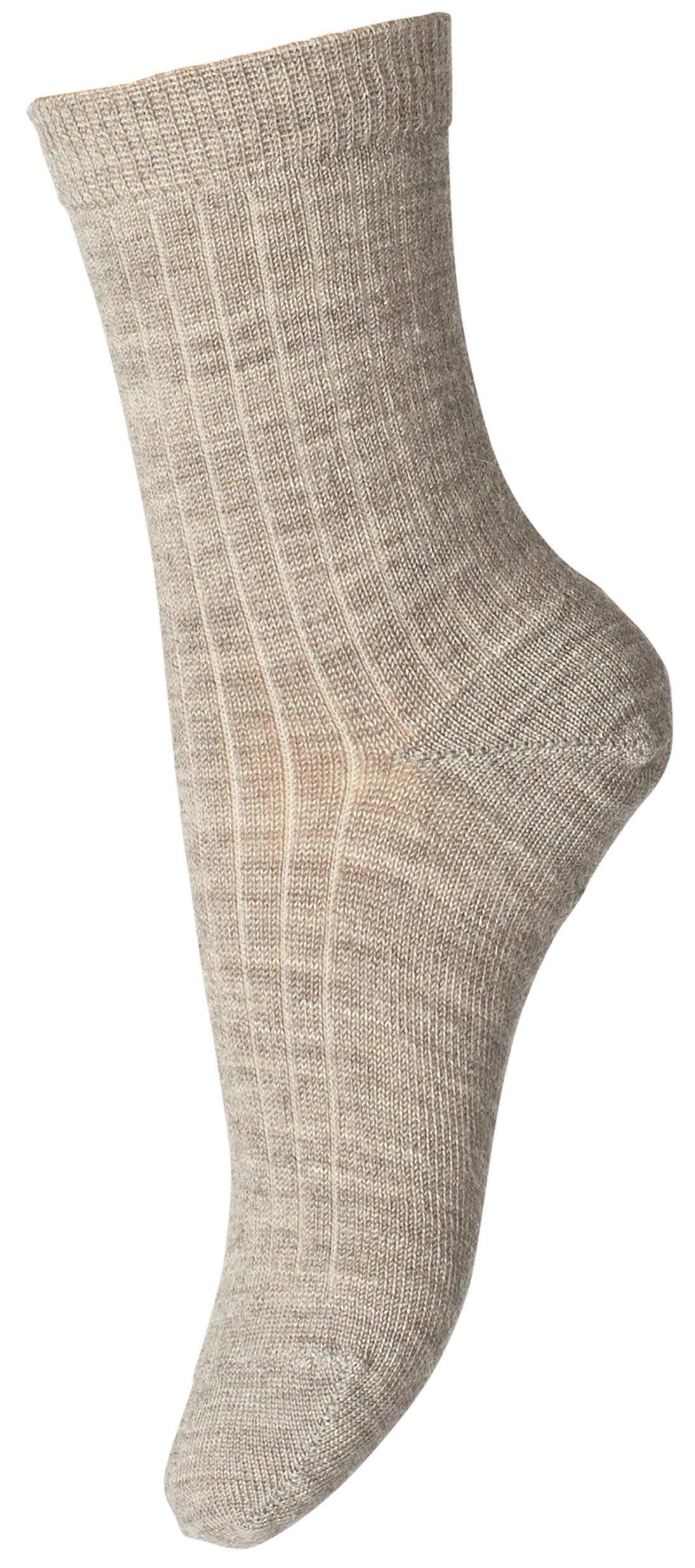 Dünne Wollsocke ~mittlere Höhe~ aus Superwasch Soft Merino Wolle Artikel 718 in 489 Beige Melange