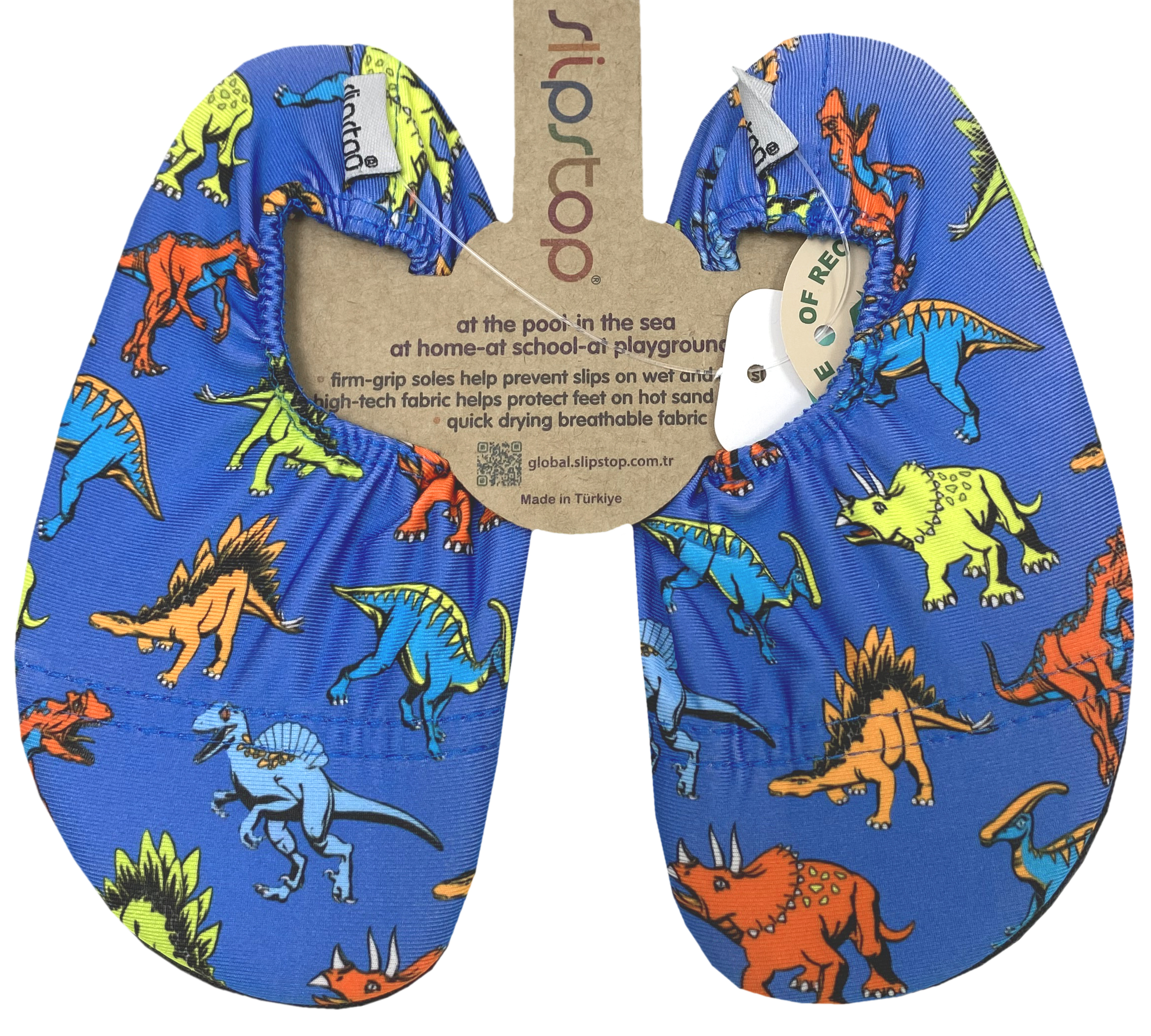 Slip Stop Badeschuhe / Turnschläppchen Barfußschuhe *Austin / Dinos auf Kobaltblau *
