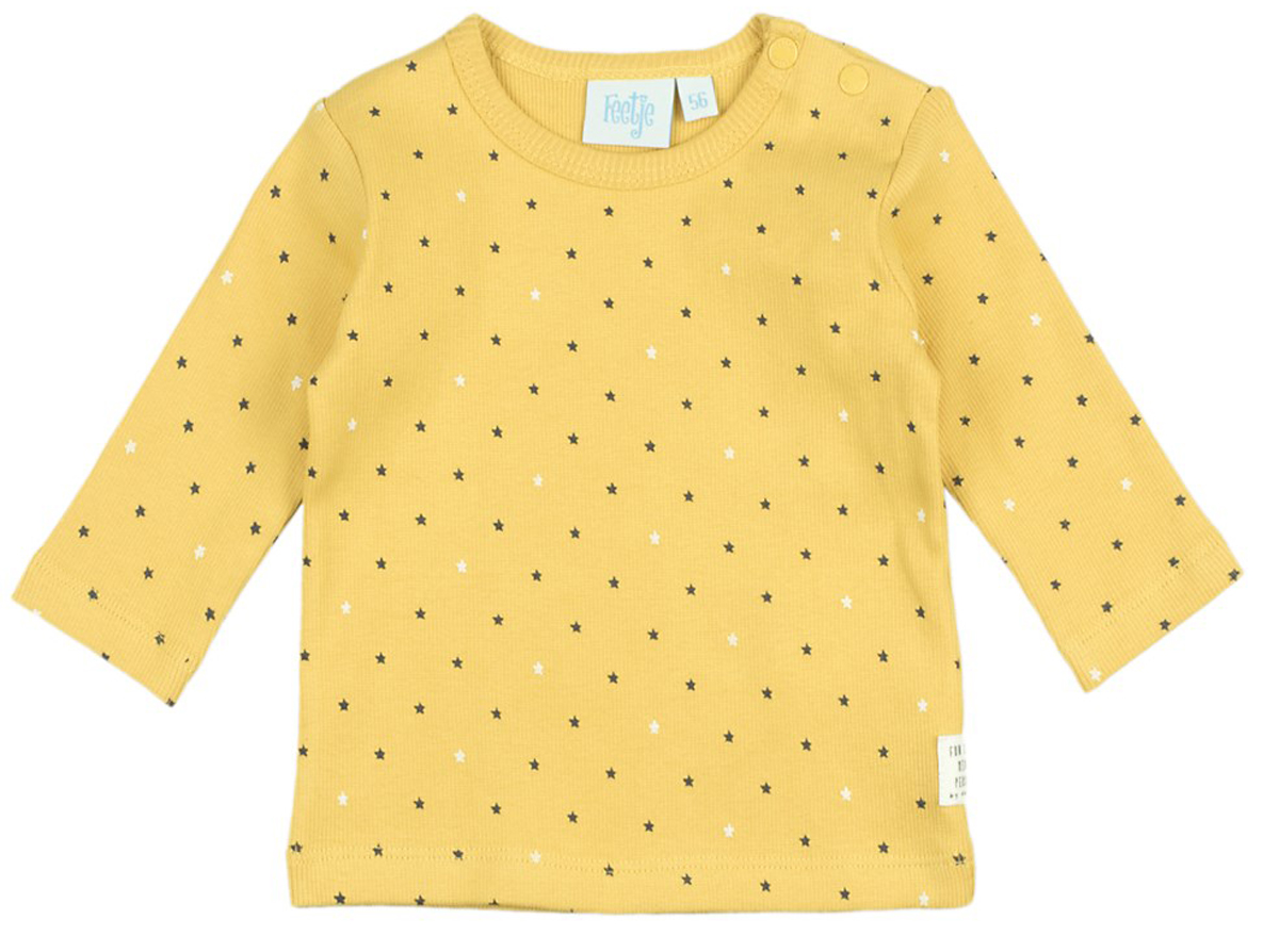 LA Shirt aus weichem Bio BW Ripp Jersey in Senfgelb mit Sternchen AOP von FEETJE " Stars " 1629