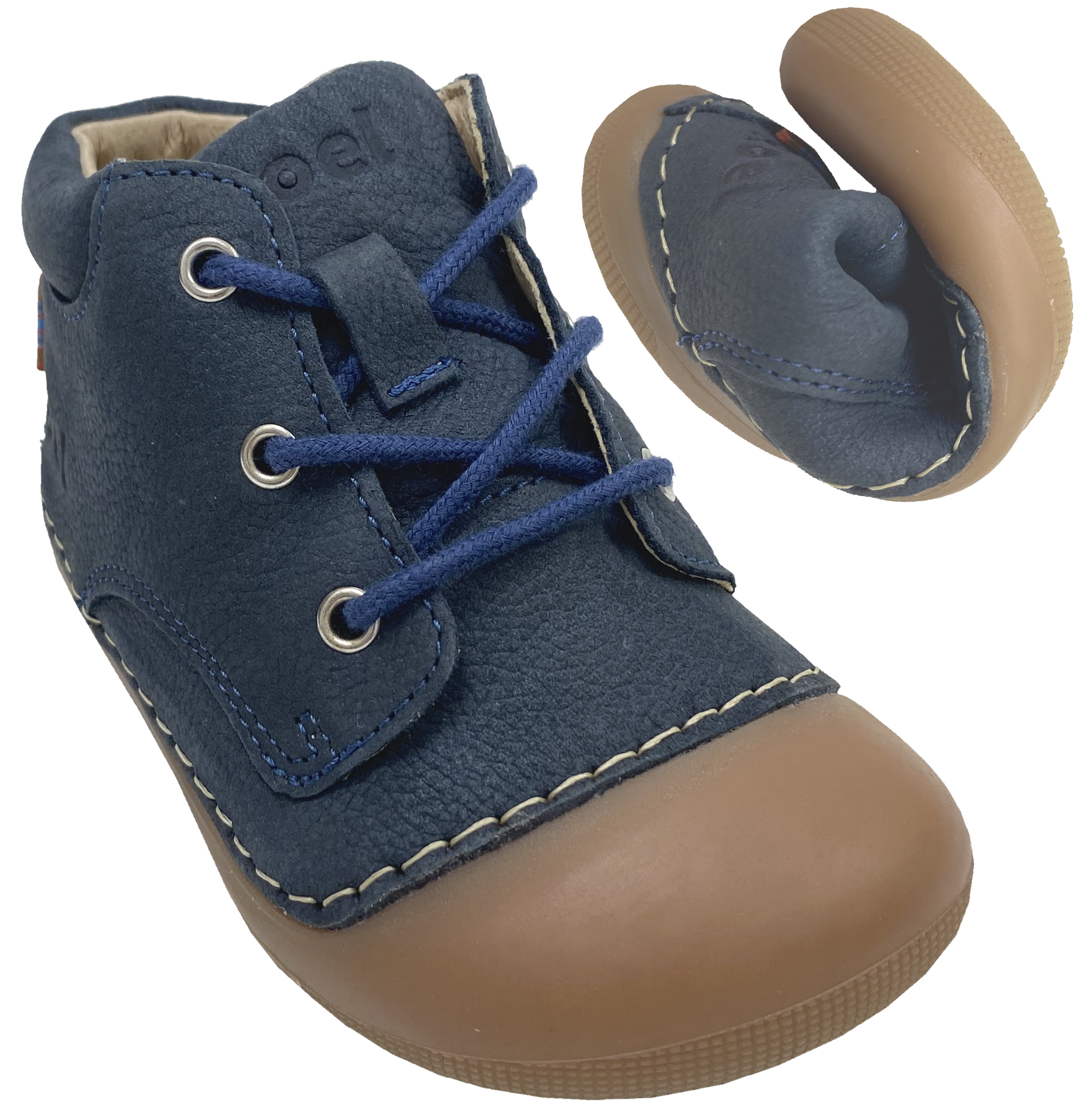 Knautschige Laufanfänger Barfußschuhe Hydro Leder in Navy, Schnürer von KOEL Averiy 09M001.121