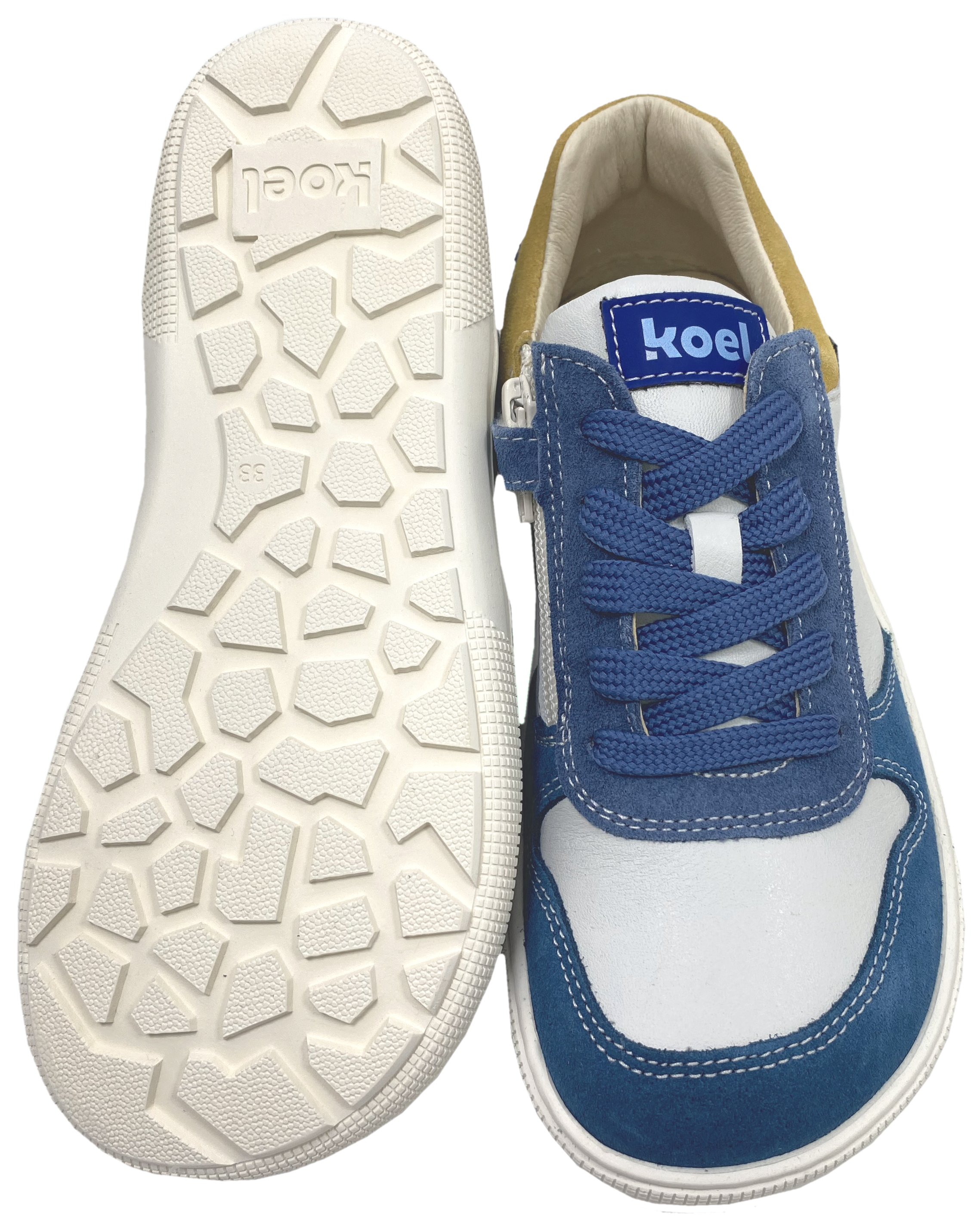 Low Top Leder Sneaker in Weiß / Gelb/ Blau Zipper & Schnürung KOEL *DATE Suede * 08M020.101