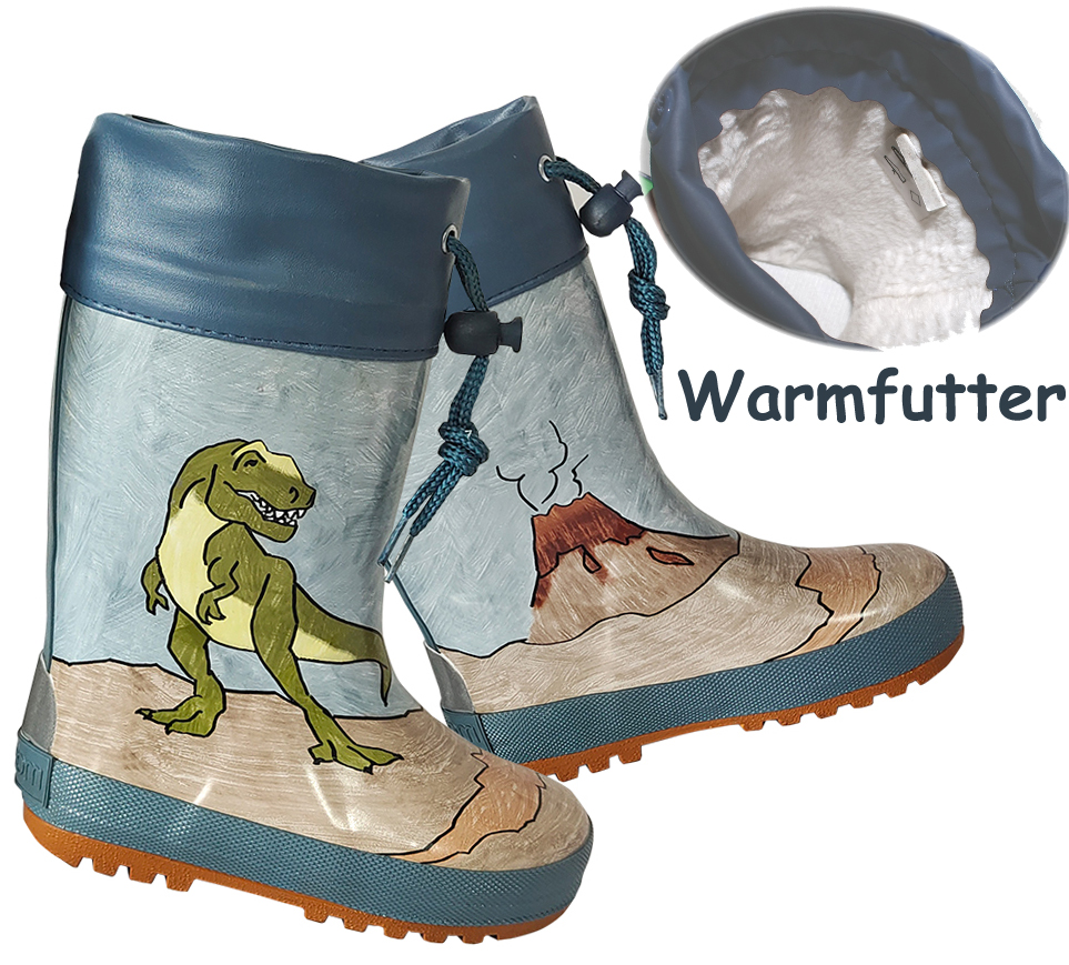 Gummistiefel aus Naturkautschuk mit Warmfutter & Stulpe, DINO Print von MAXIMO 997965