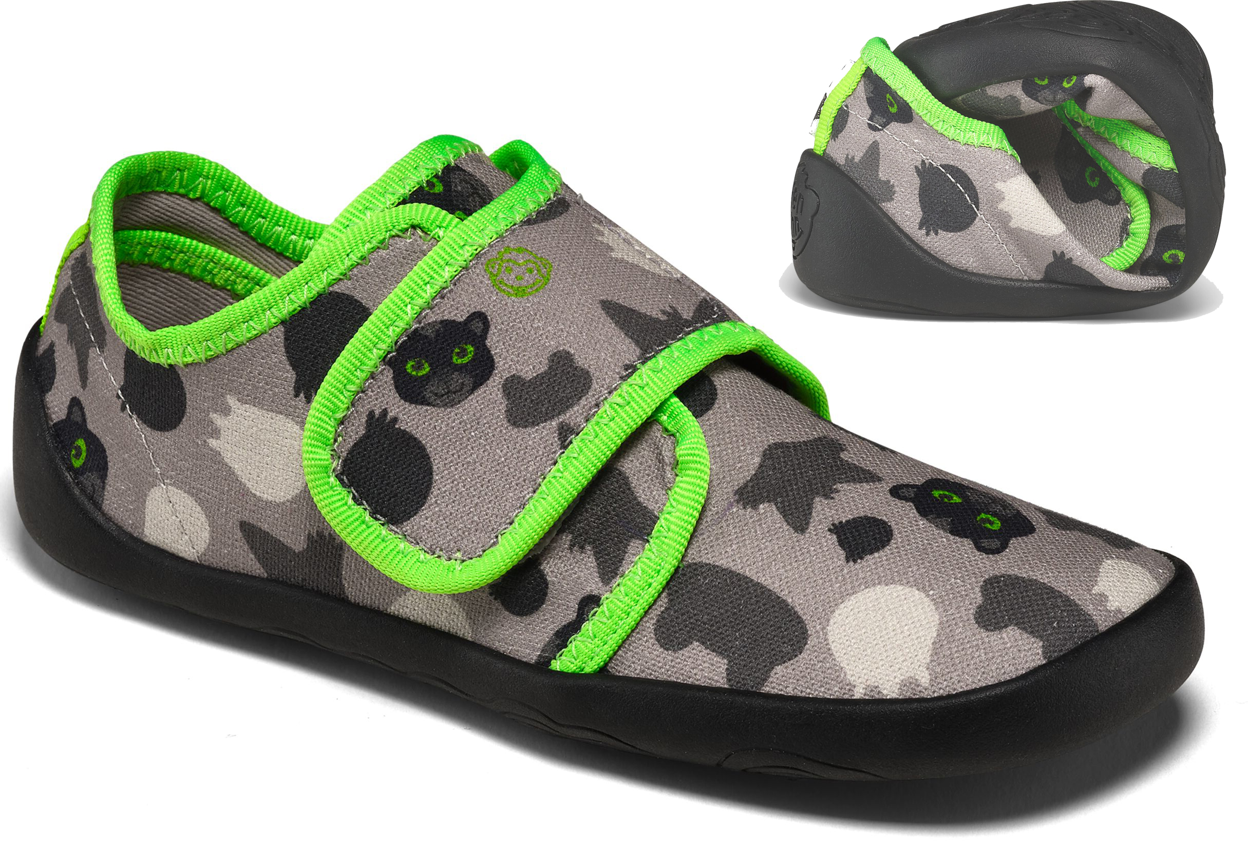 Leichte & flexible Slipper Cotton MOVY / Hausschuhe mit Klett von AFFENZAHN Grey/Lemon * Panther *