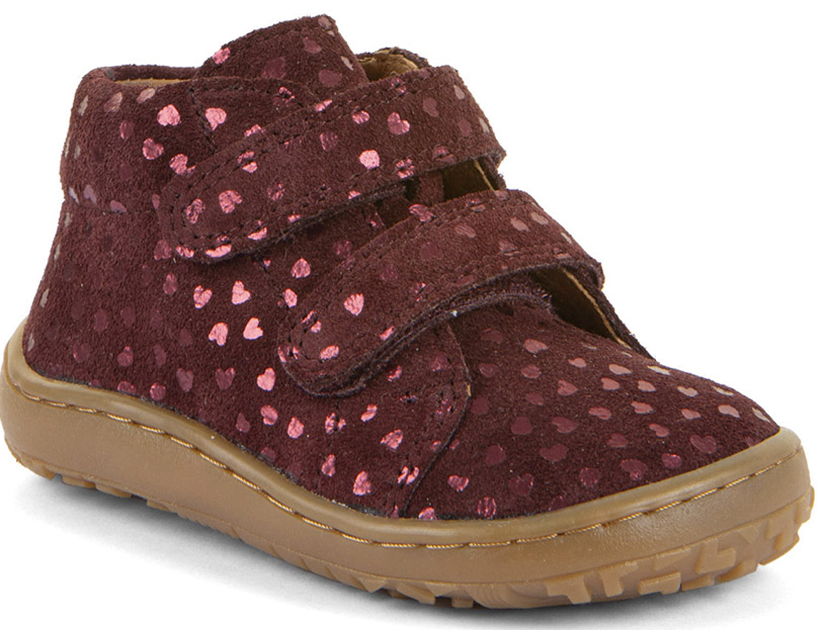 Barfußschuhe knöchelhoch aus Nubukleder von FRODDO in Bordeaux Glitzer *First Step* G2130369