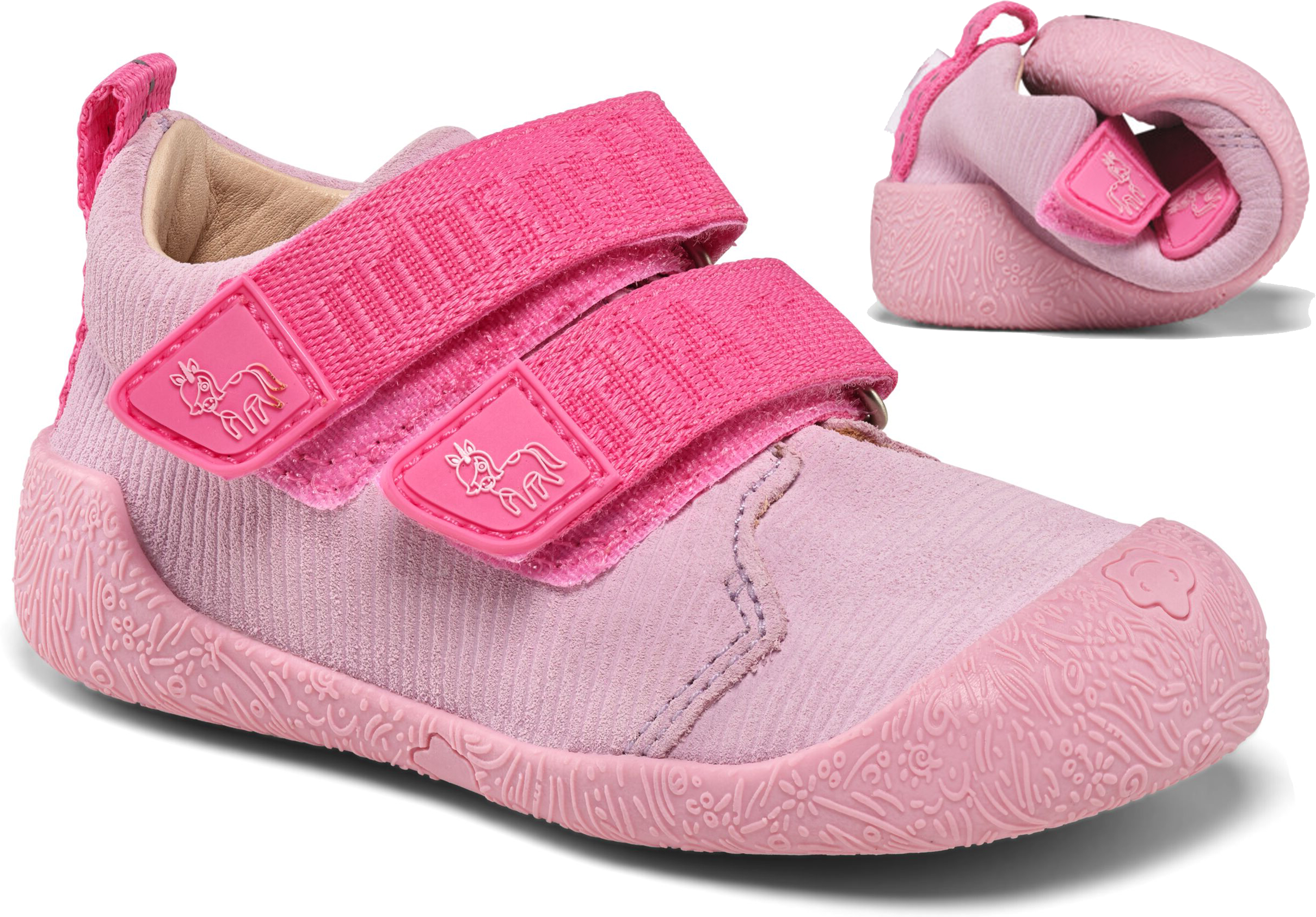 Knautschig weicher Barfußschuh Doppelklett von AFFENZAHN * Leder Walky * Einhorn in Rosa/Pink