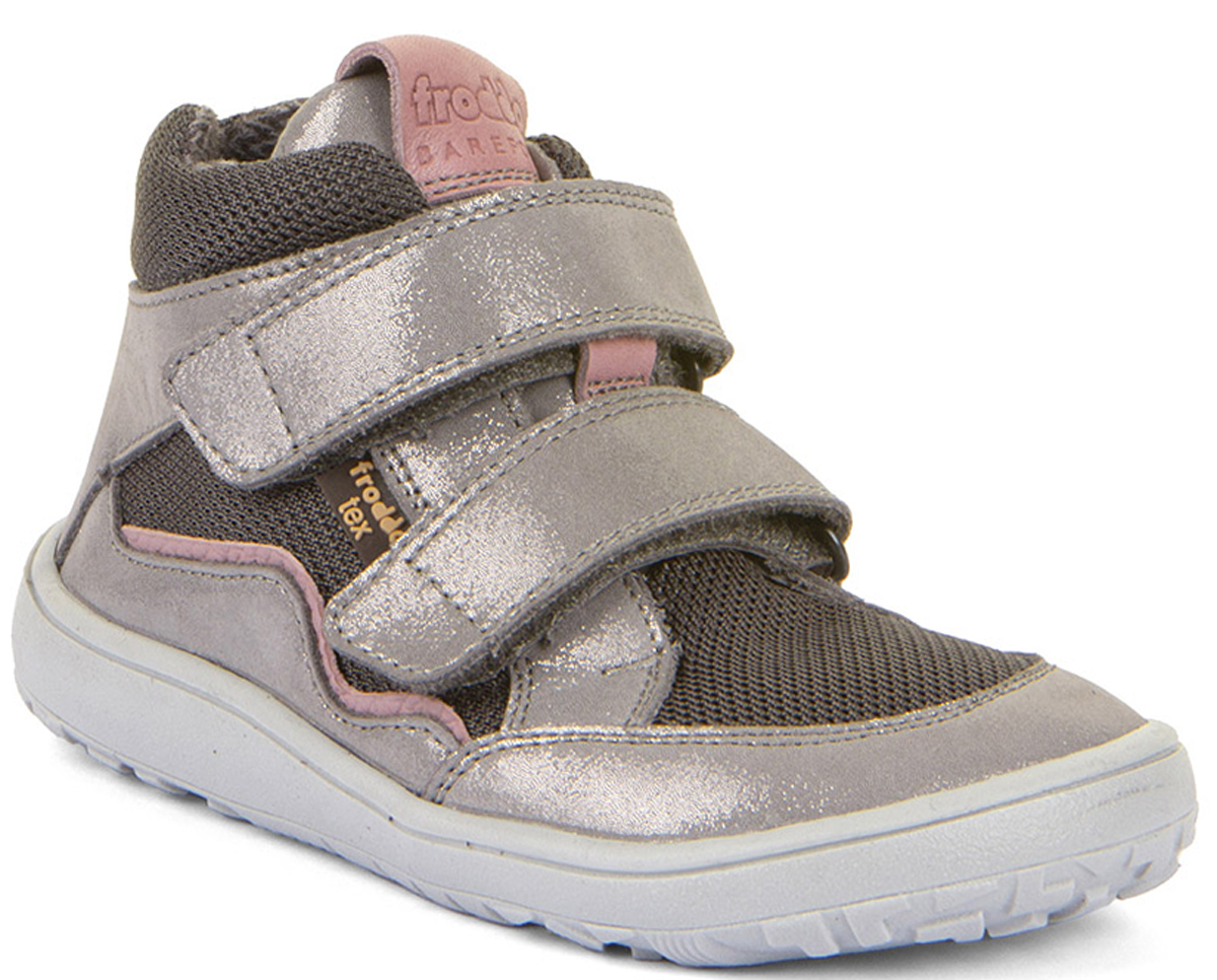 Halbhohe Barfußschuhe, Leder / Mesh +TEX, Textil Inlay in Grau / Silber Glitzer von FRODDO G3110266