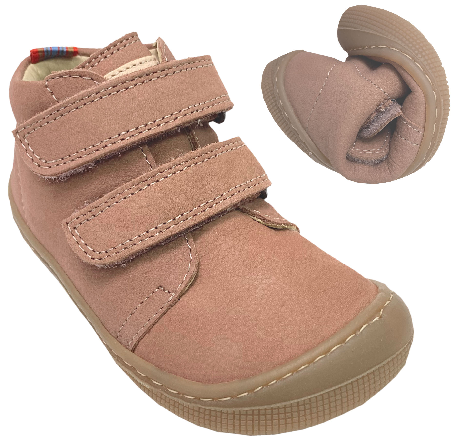 Barfußschuhe breiterer Leisten Don 2.0 Klett, Nubuk Leder in Old Pink v. KOEL Barefoot 07M002.121