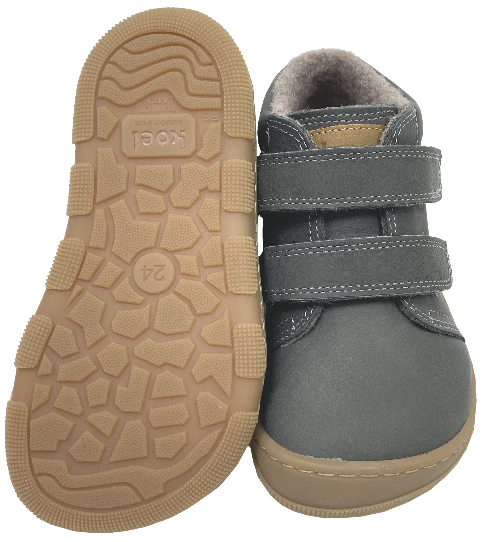 Barfußschuhe *KARI Wool Extra Wide* v. KOEL Hydro Leder+Wollfleece Futter DK Grau 15W002.233