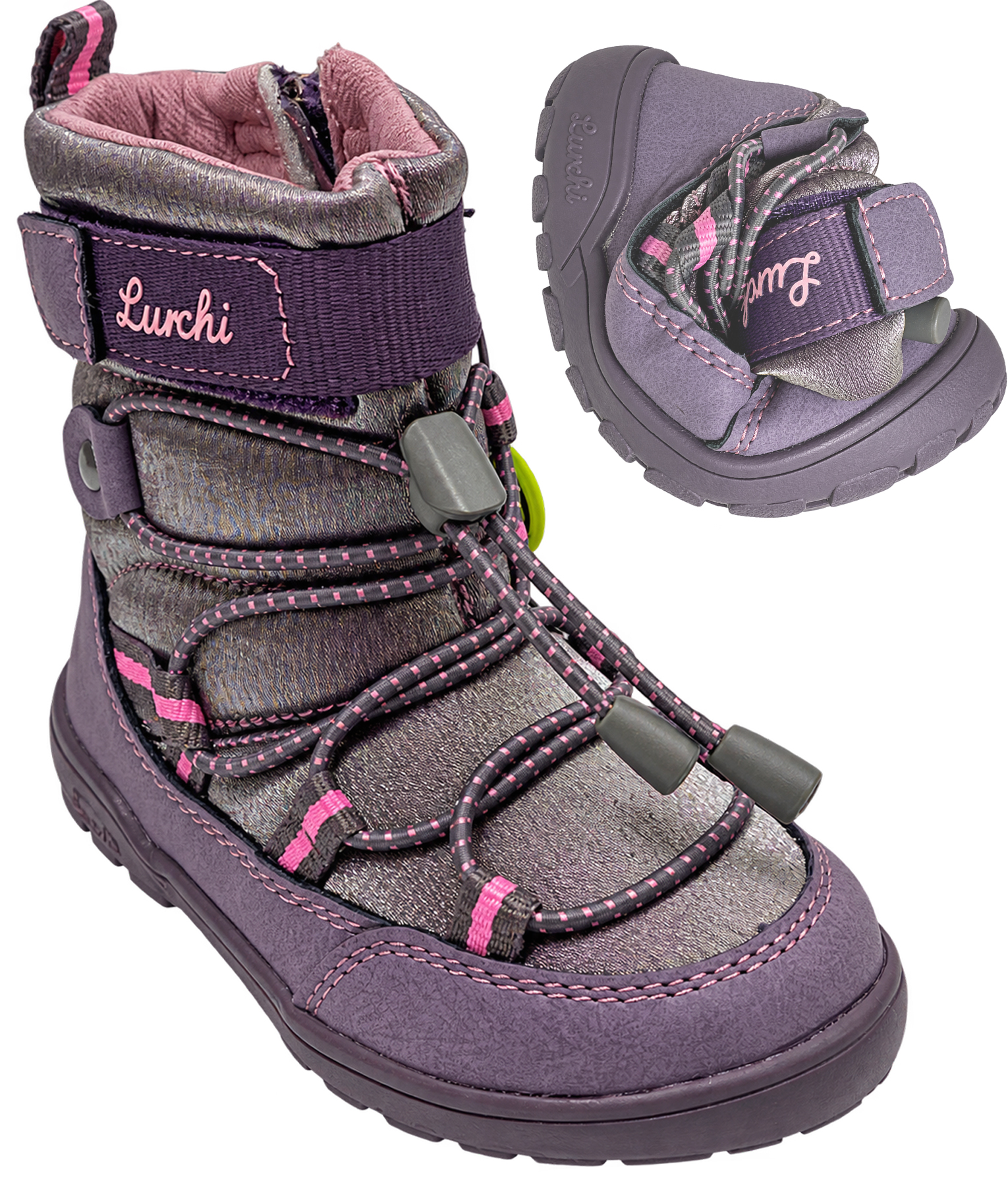 Gefütterte Minimalschuhe / Schneestiefel PU Mesh & TEX Membran *LURCHI Barefoot Jace 1 * Flieder grau Glitzer