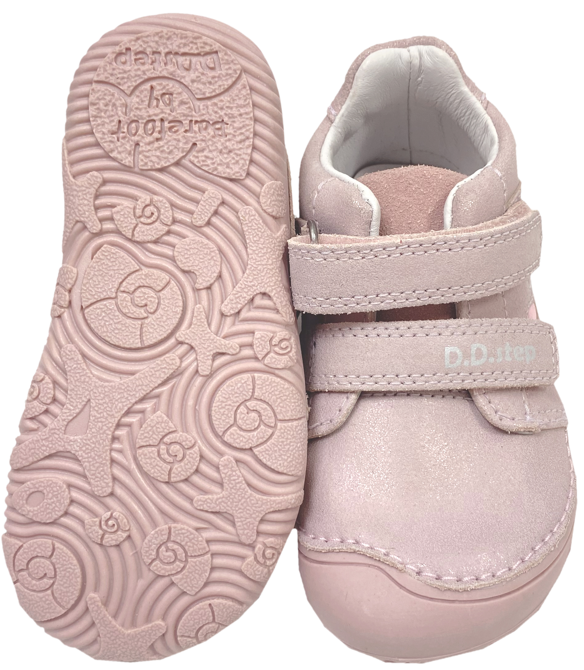 Knautschige Leder Halbschuhe / Minimalschuhe von D.D.Step Barefoot in Rosa Glitzer mit Cut Out Detail