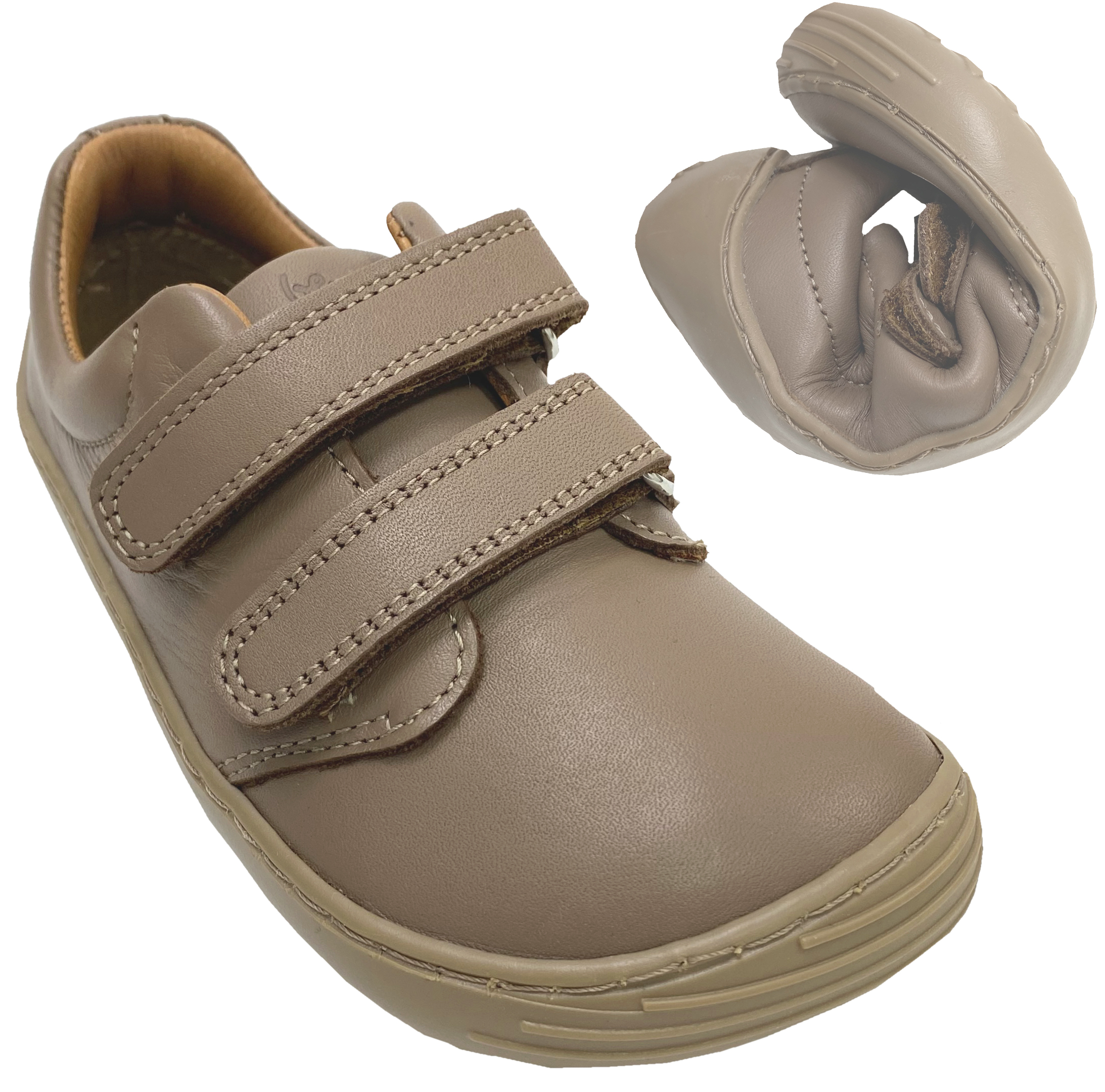 Sneaker aus Nappa Leder in Hellbraun mit Klett Modell BOUNCE KidsUltraGrip Sohle von BeLENKA