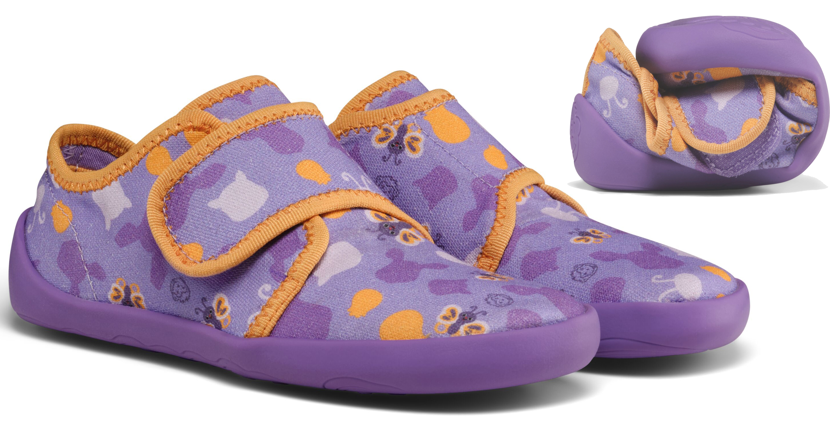 Leichte & flexible Hausschuhe * Cotton MOVY * mit Klett von AFFENZAHN Butterfly in Purple