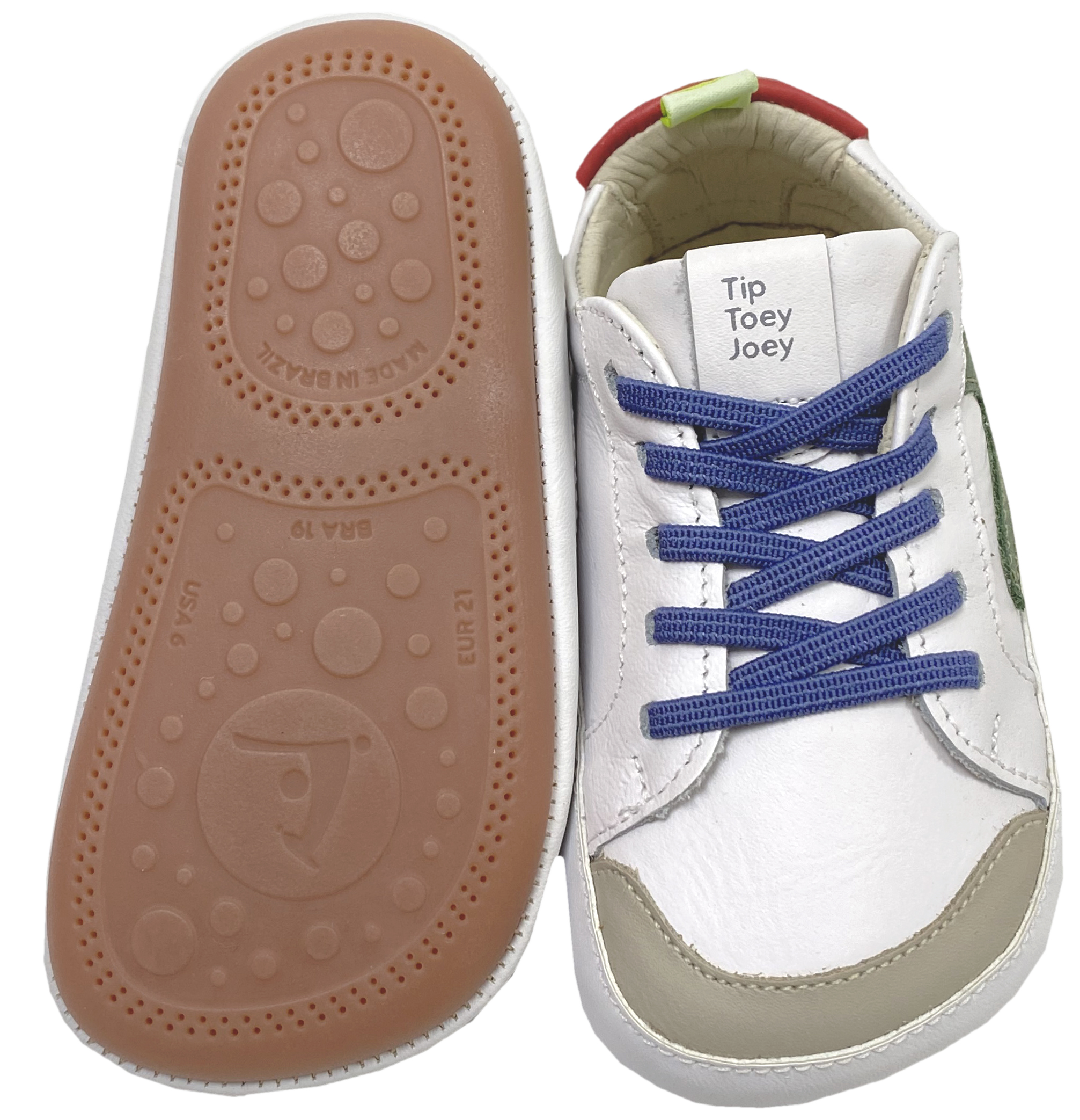 Knautschiger Lederschuh mit Minimalsohle Barfußsneaker *GROUND* Weiß / Bunt von TIP TOEY JOEY