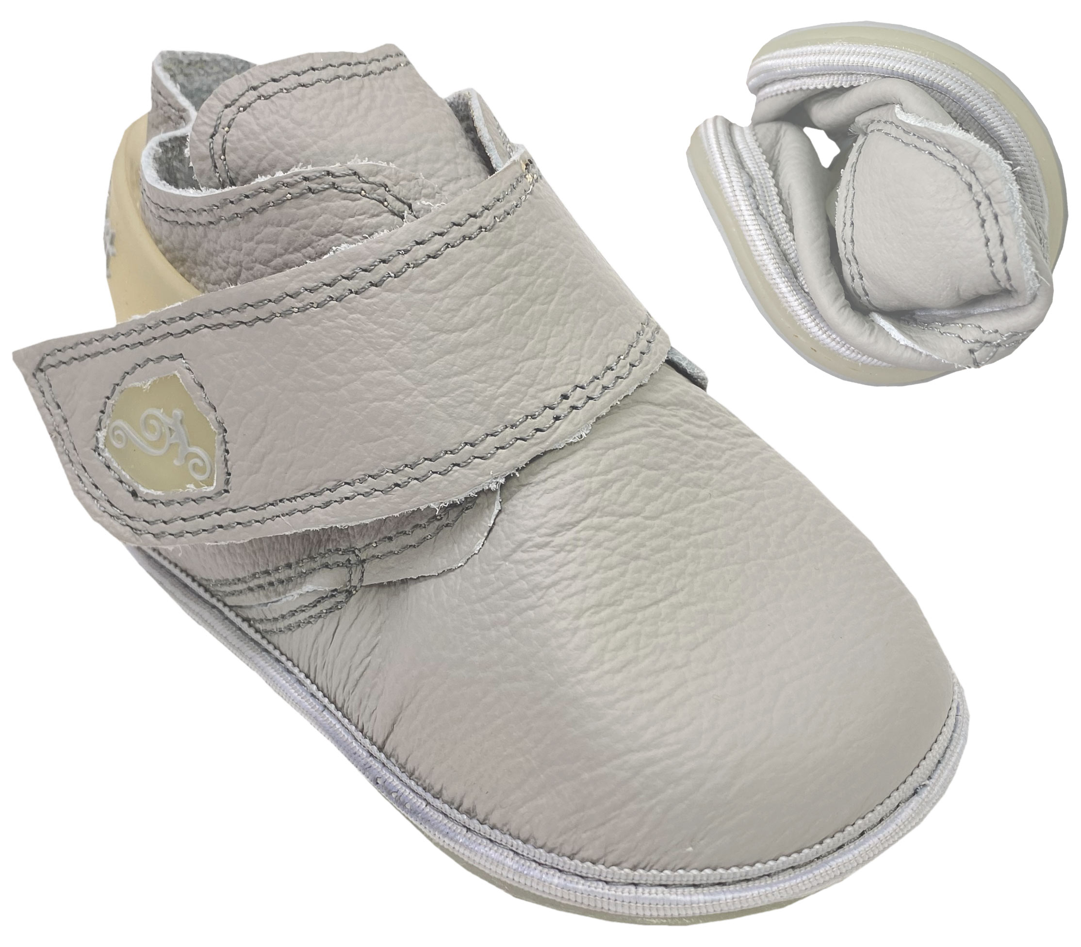 Leichte Lederschuhe mit 3,3 mm Sohle, breitem Klett Modell BALOO 2.0 GRAU von MAGICAL SHOES