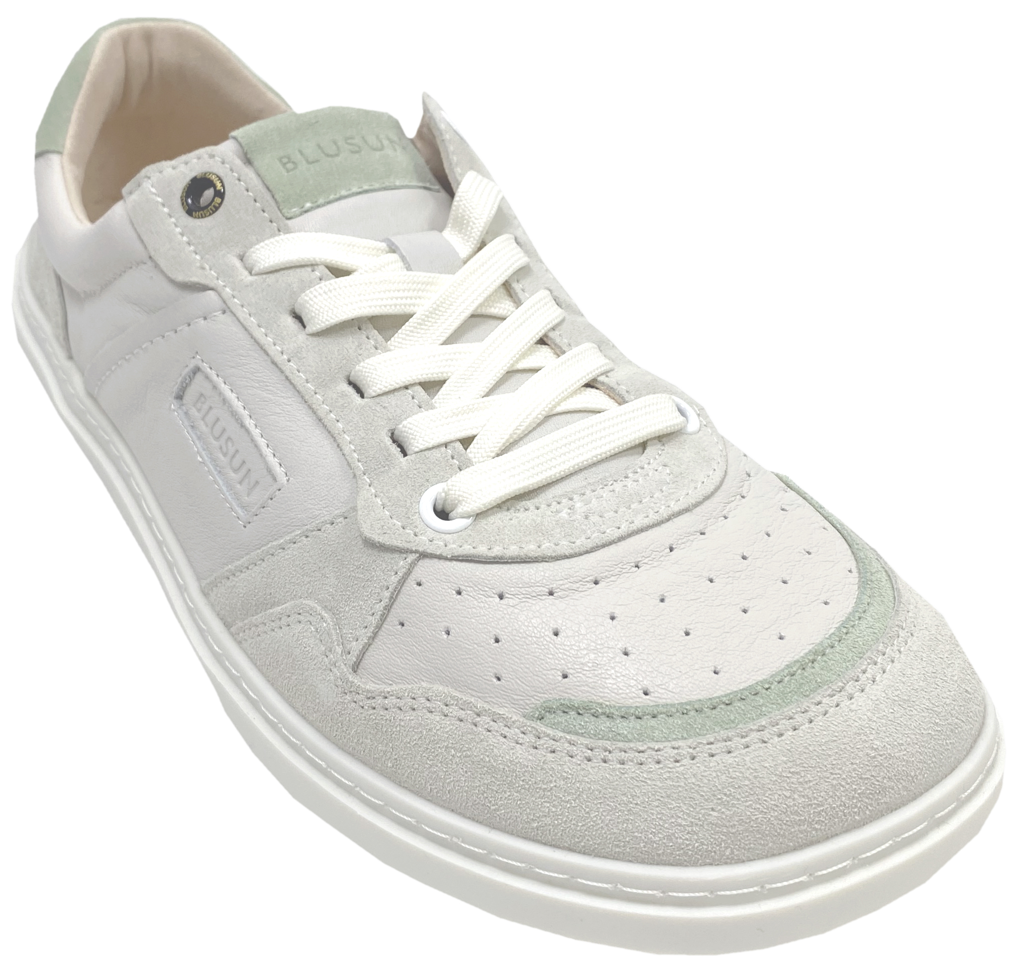 Lässiger Barfuß Sneaker aus Nappa- & Veloursleder für kräftige Füße von BLUSUN 600+ Off White Green