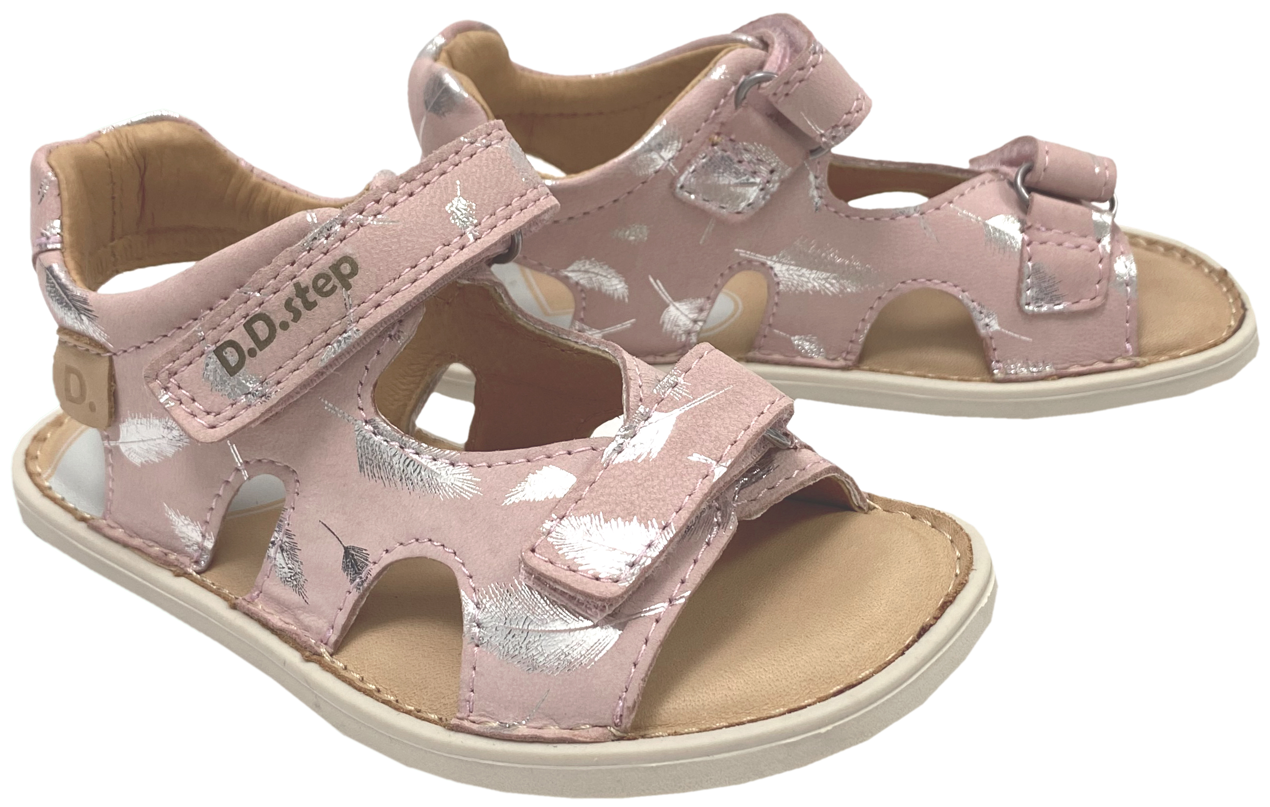 Offene Ledersandale mit Minimalsohle / Barfußsandale in Rosa Silber Glitzer von D.D.Step Barefoot 51995
