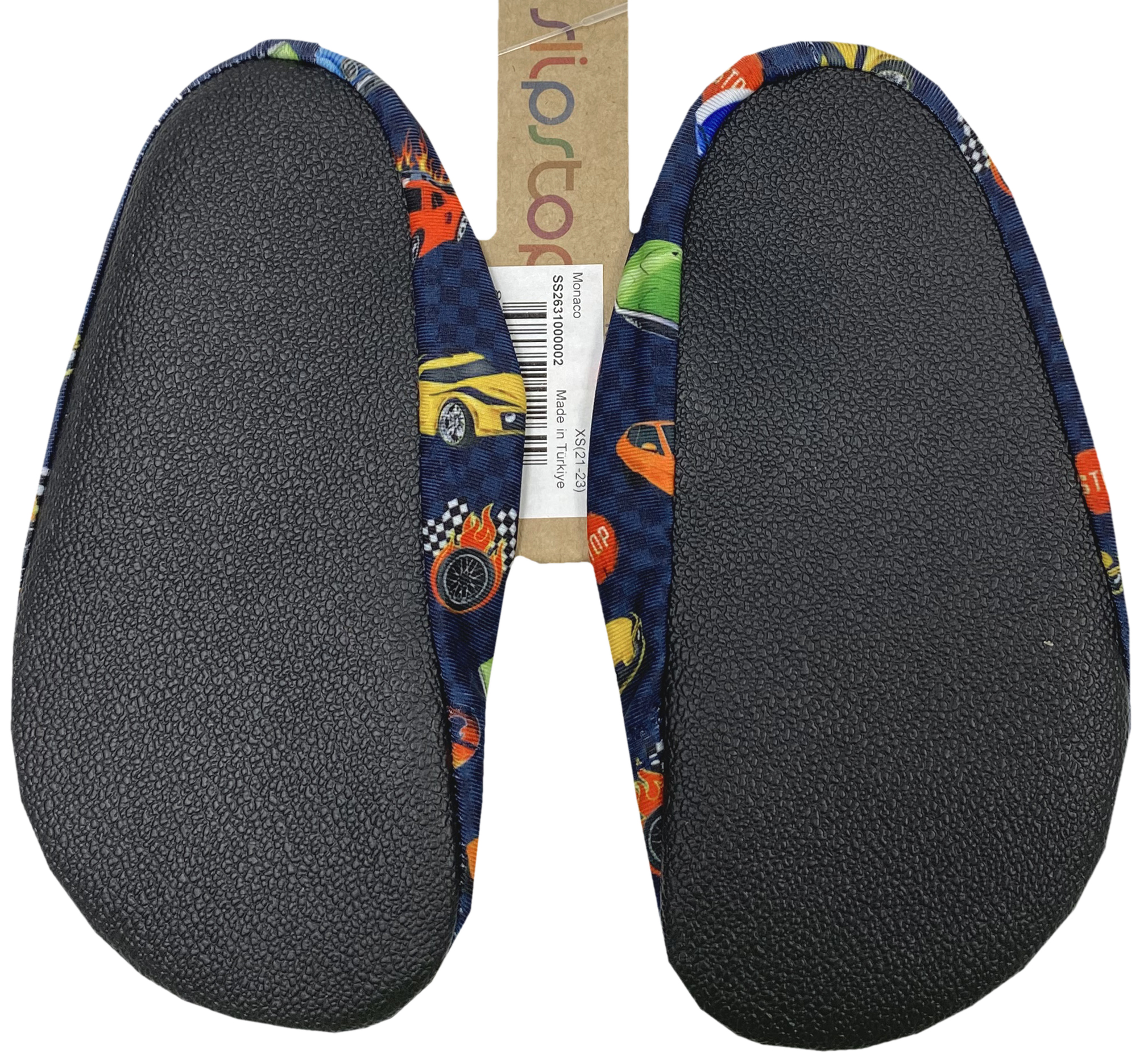 Slip Stop Badeschuhe / Turnschläppchen Barfußschuhe *Monaco / Sportwagen auf Dkl. Blau *