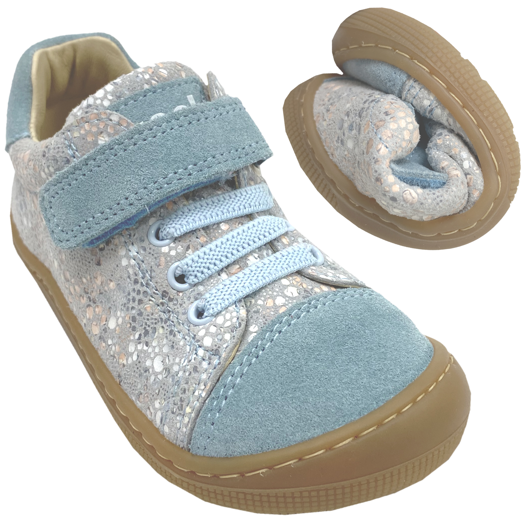 Barfußsneaker aus Nubukleder von KOEL Barefoot *DomyII* in Celeste gemustert