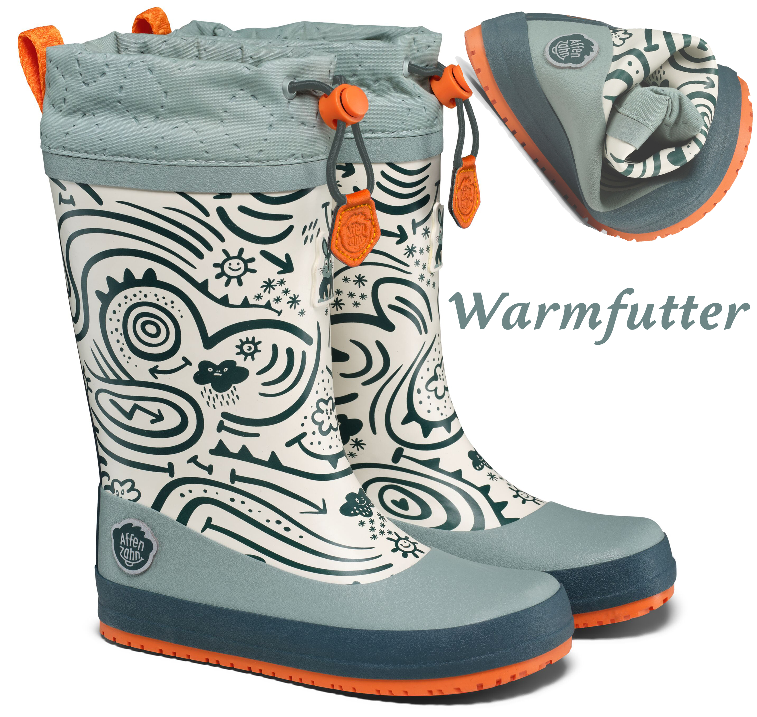 Barfuß Gummistiefel mit Warmfutter von AFFENZAHN * Vegan Puddly * Hase in Petrol