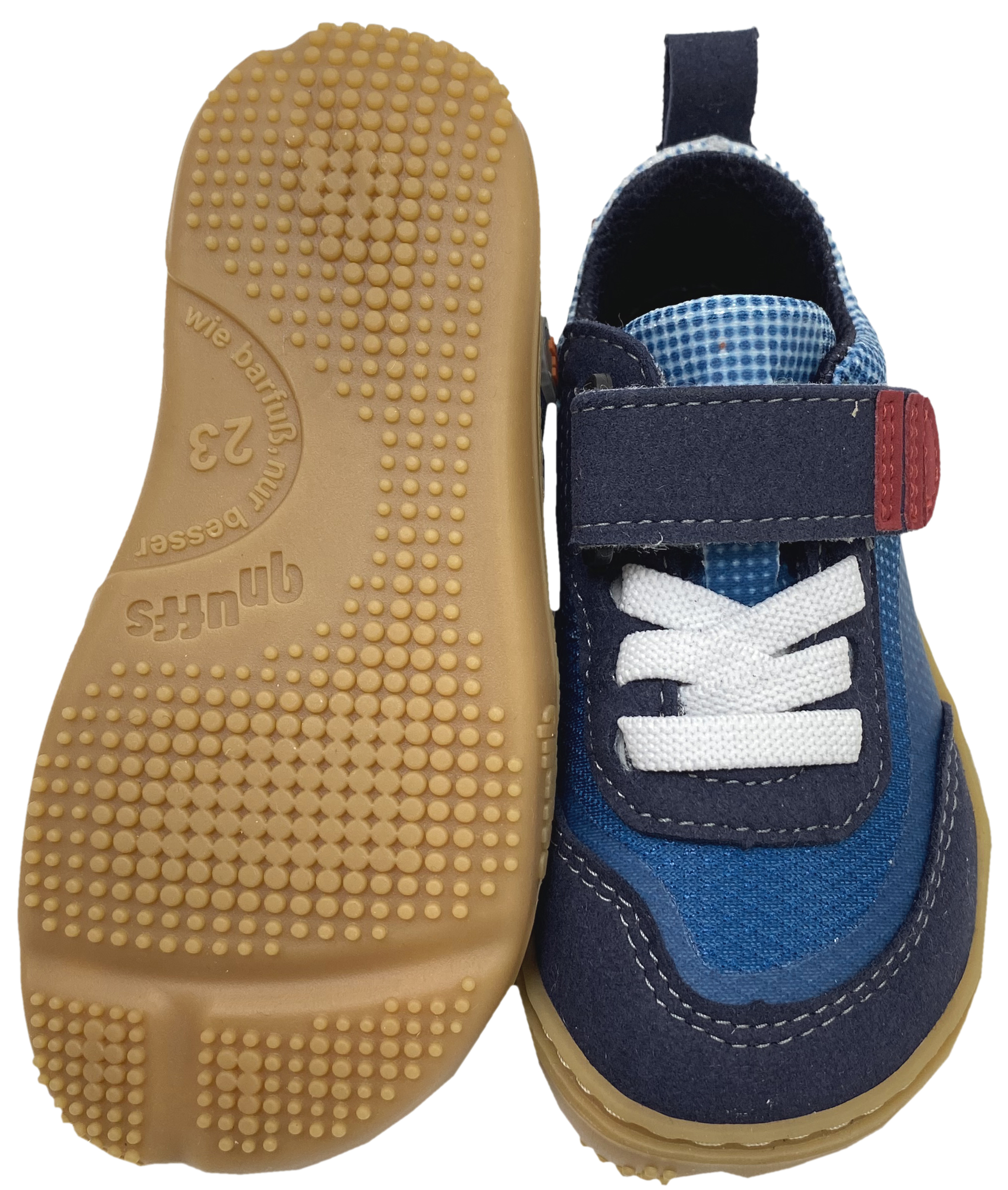 Vegane Barfuß Sneaker mit Klett & Zierschnürung von QNUFFS by Ricosta  *Fichte* in Blau
