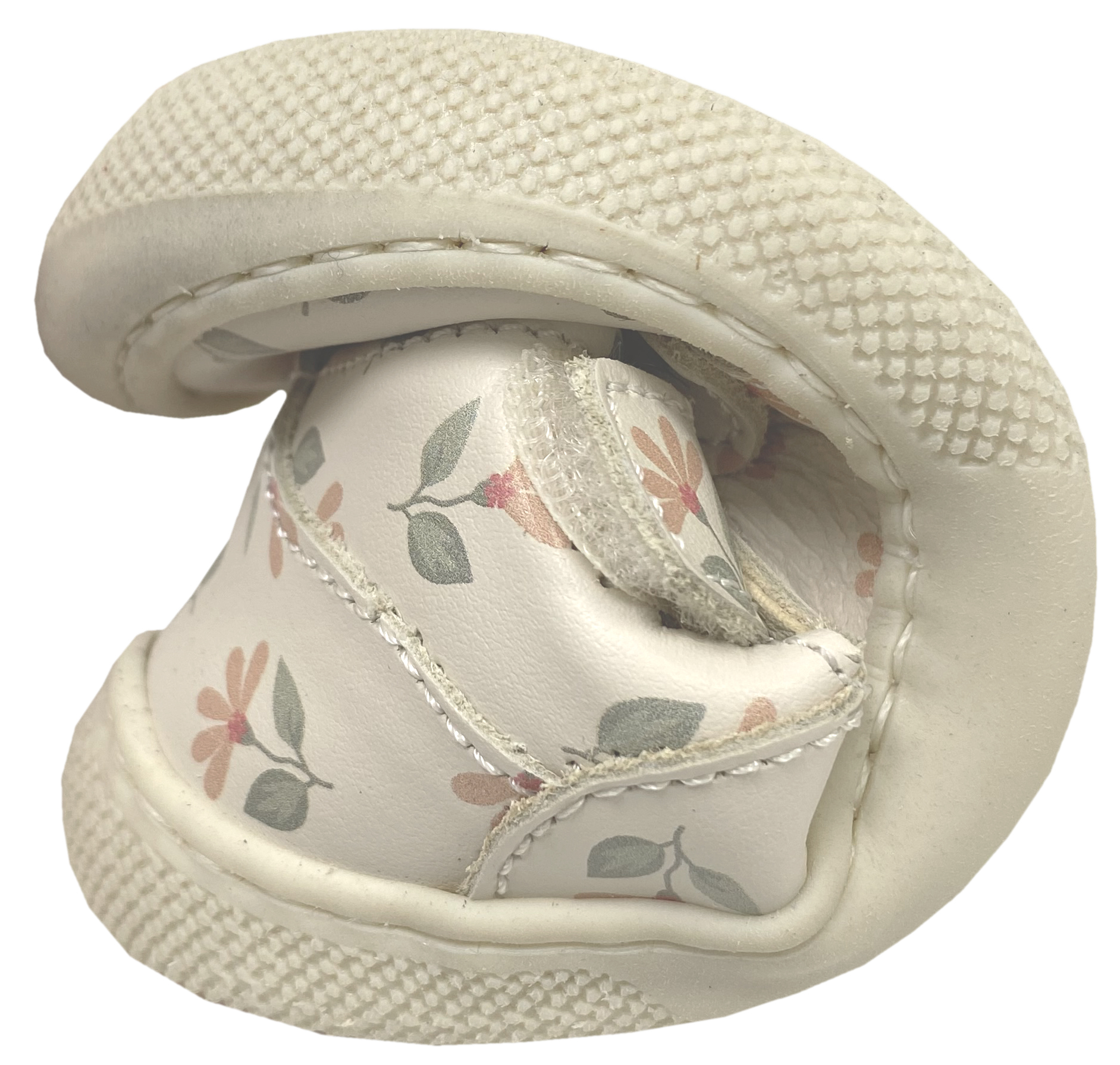 Halbsandale / Minimalschuhe aus Leder + Doppelklett NATURINO Barefoot "IRTYS" Creme mit Blüten Muster