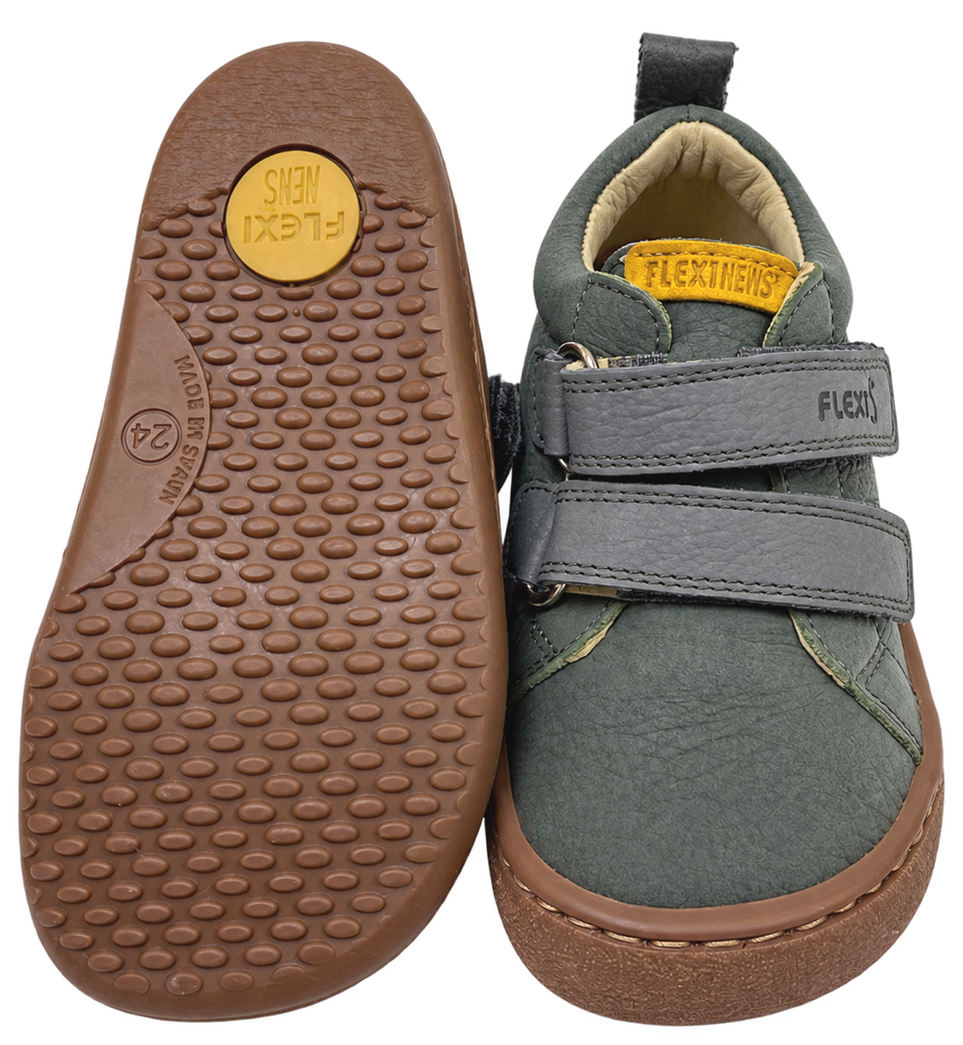 Barfußschuhe aus weichem Leder Knöchelhoch von FLEXI NENS in Steingrau / Khaki 9010-R